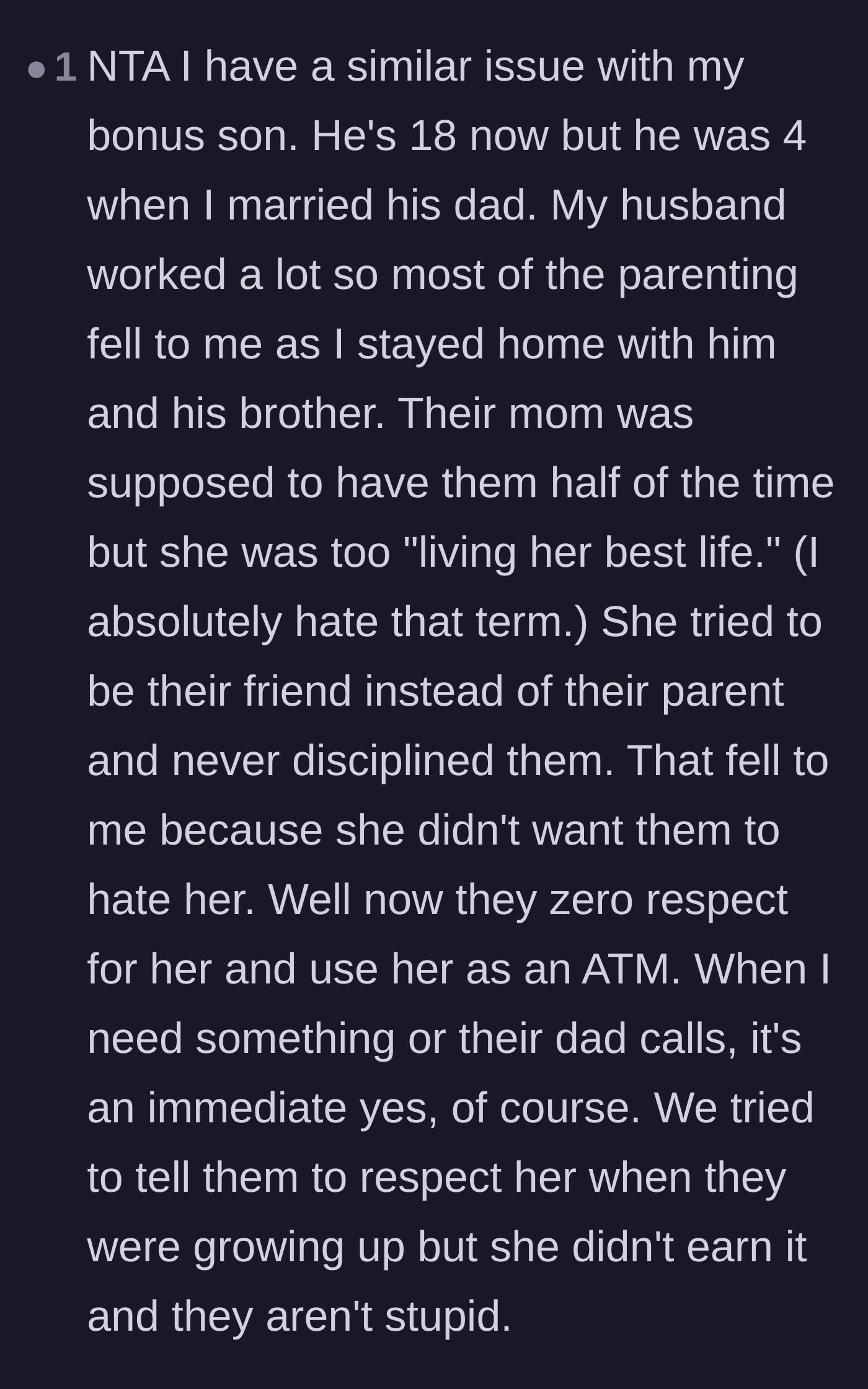 Comment thread 6 - A stepmother sharing a deeply relatable story about an absent biological mother demanding unearned respect from her sons.