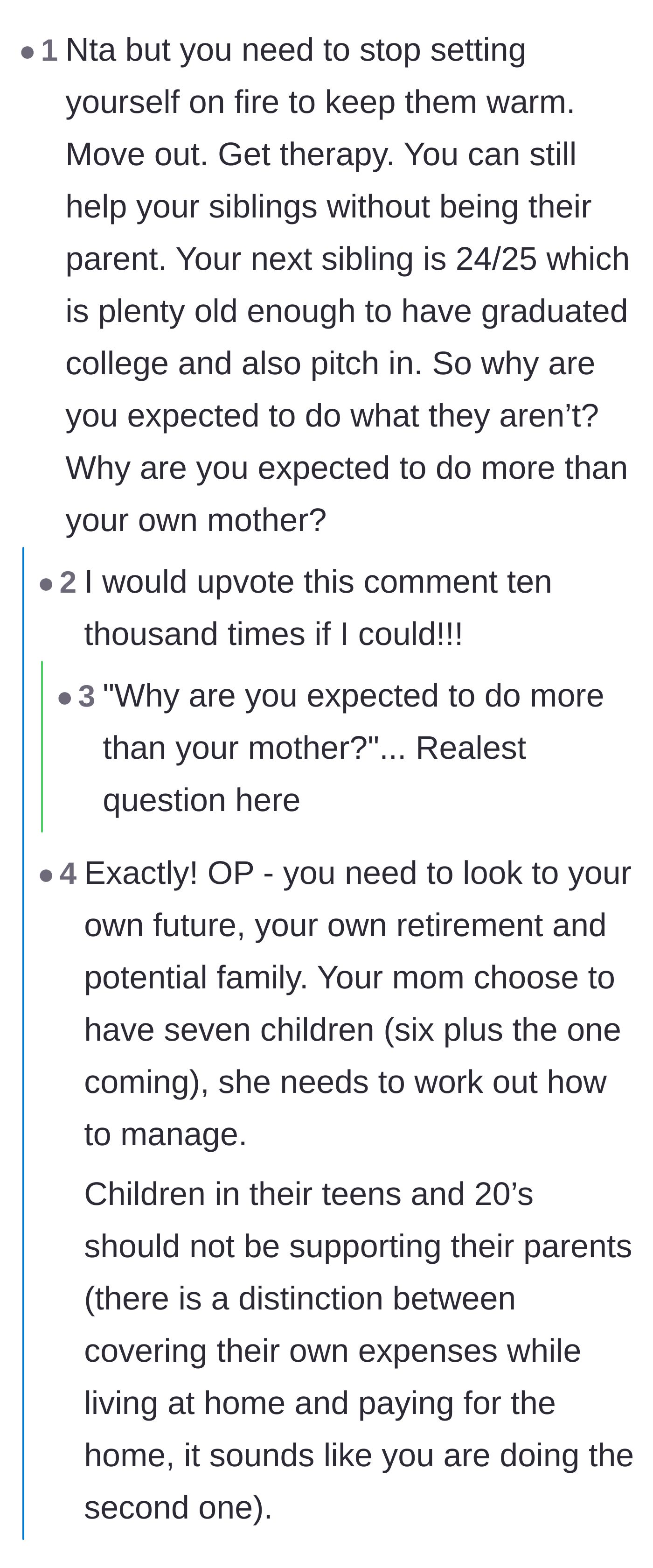 Comment thread 2 - Advice urging the daughter to stop destroying her own life to cover for her mother's failures.