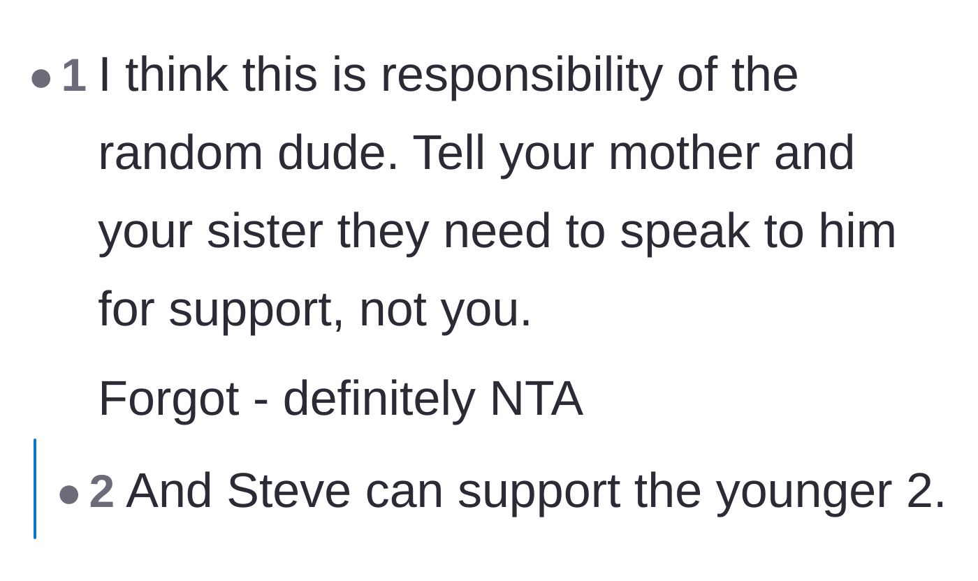 Comment thread 3 - Pointing out that the new baby's father should be the one paying the bills.