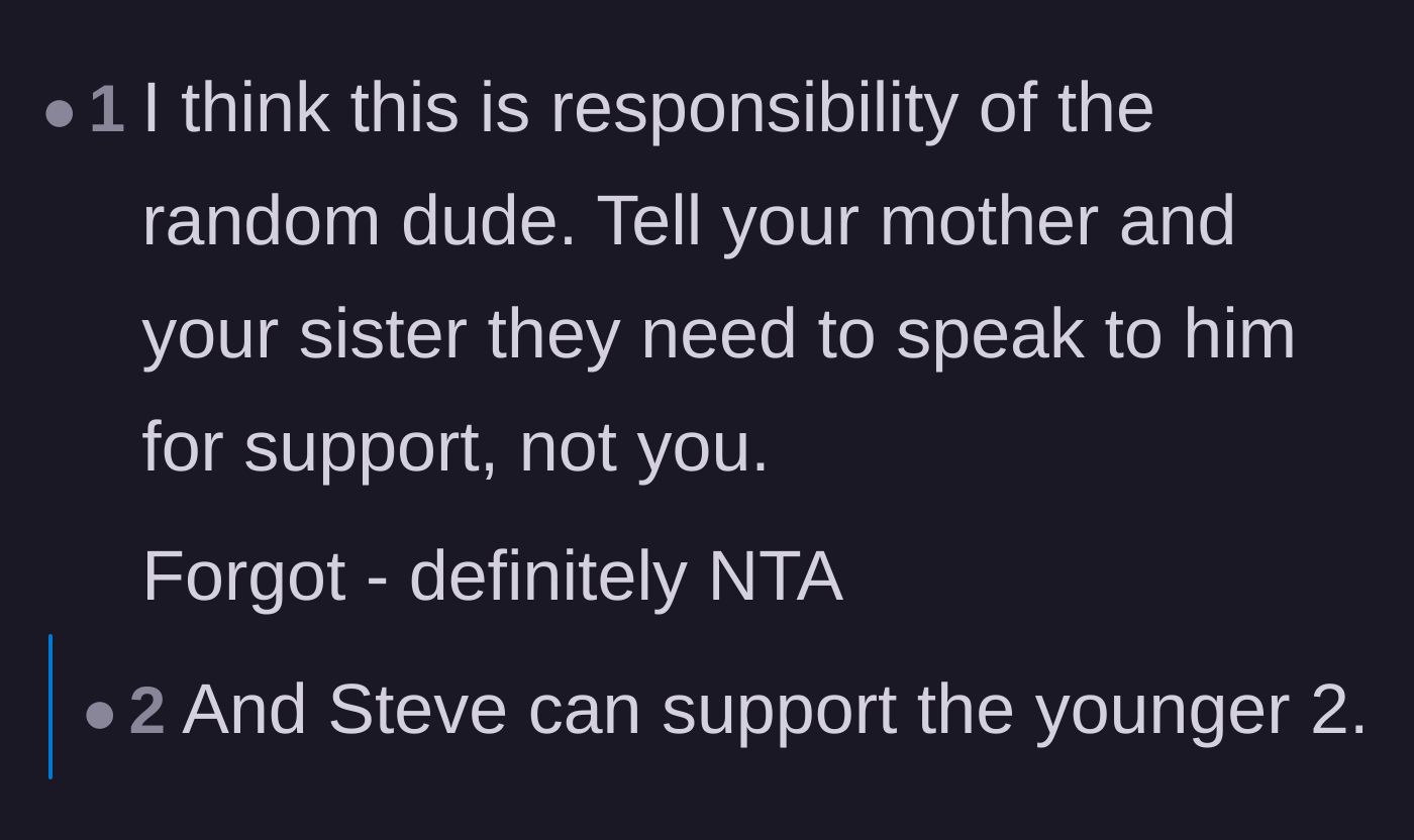 Comment thread 3 - Pointing out that the new baby's father should be the one paying the bills.