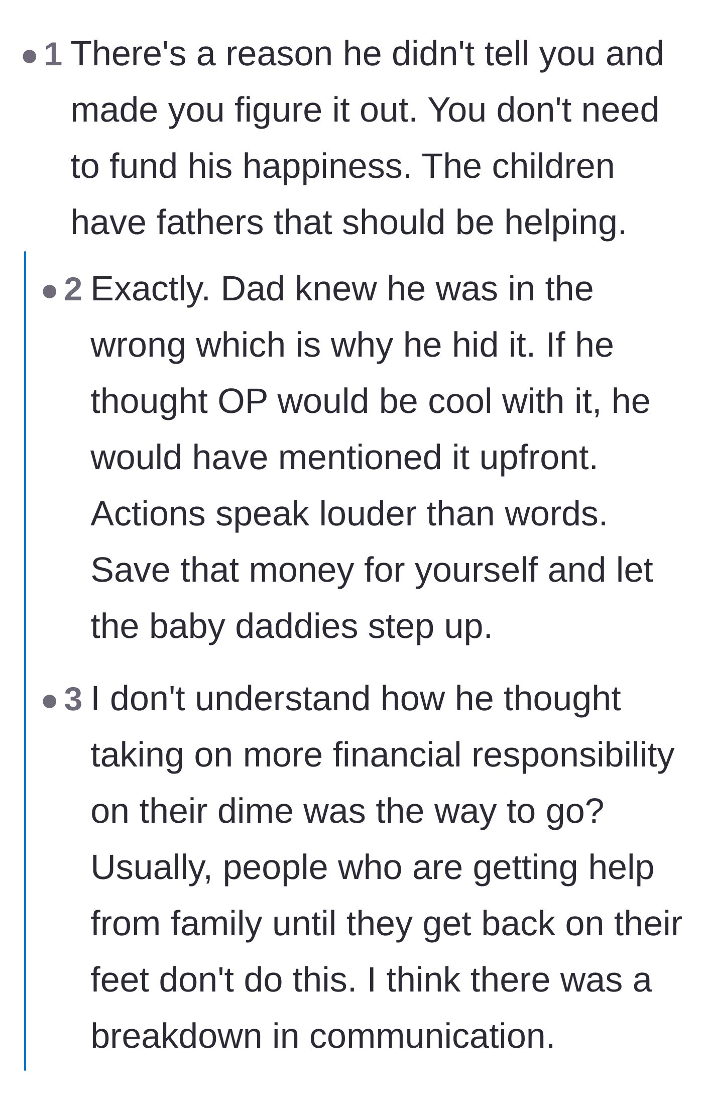 Comment thread 2 - Discussion on how the father intentionally hid the new living arrangements because he knew it was wrong.