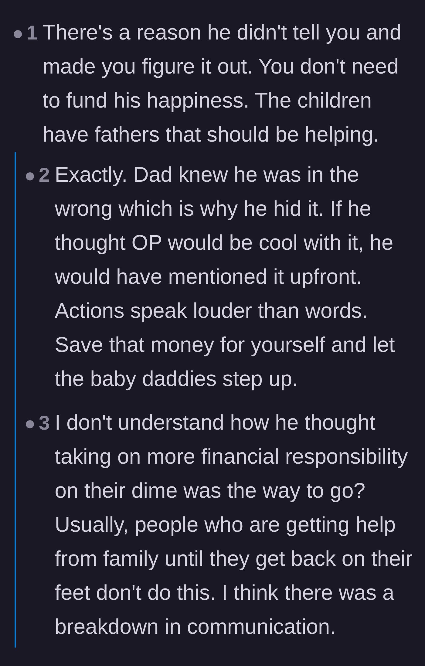 Comment thread 2 - Discussion on how the father intentionally hid the new living arrangements because he knew it was wrong.