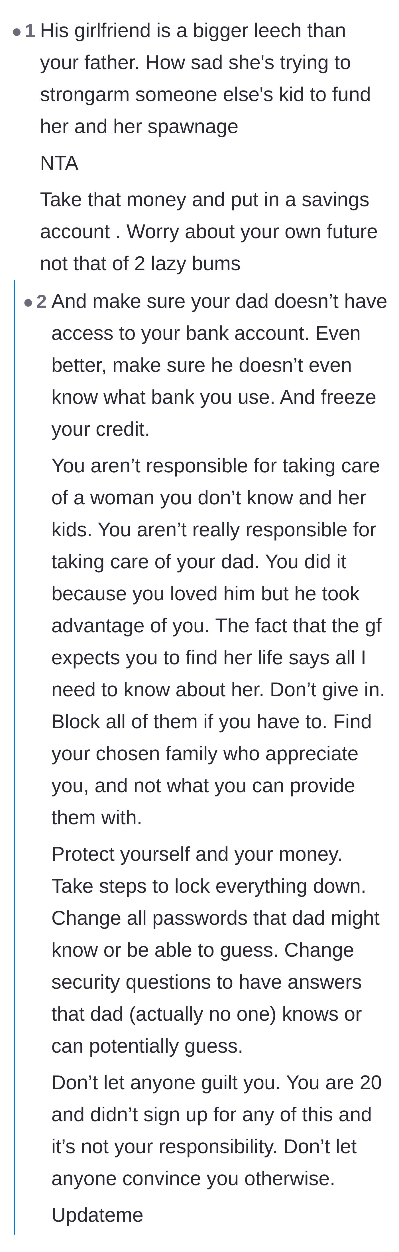Comment thread 4 - Advice for the son to freeze his credit and lock down his bank accounts from his father.