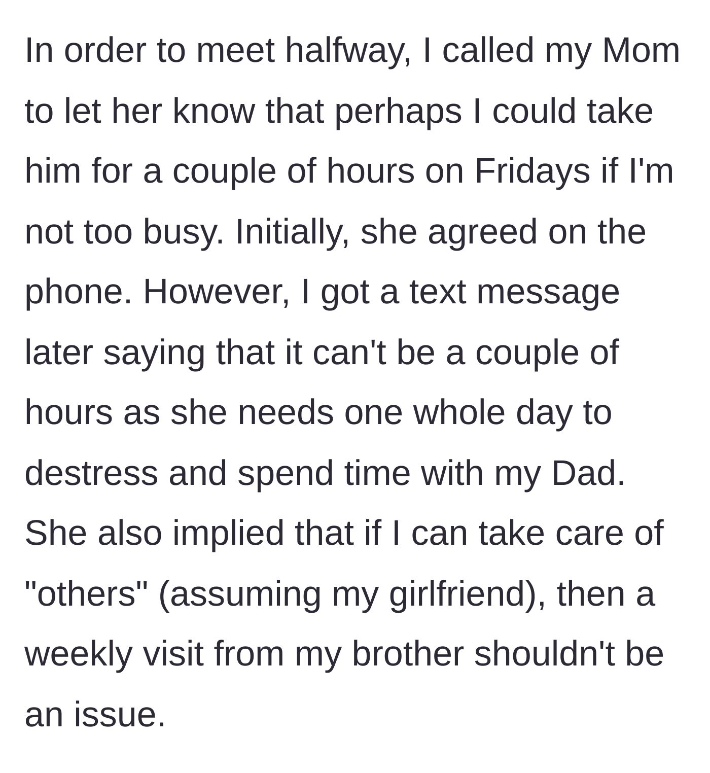 Story part 4 - A mother sending a manipulative text rejecting a compromise and insulting her son's girlfriend.