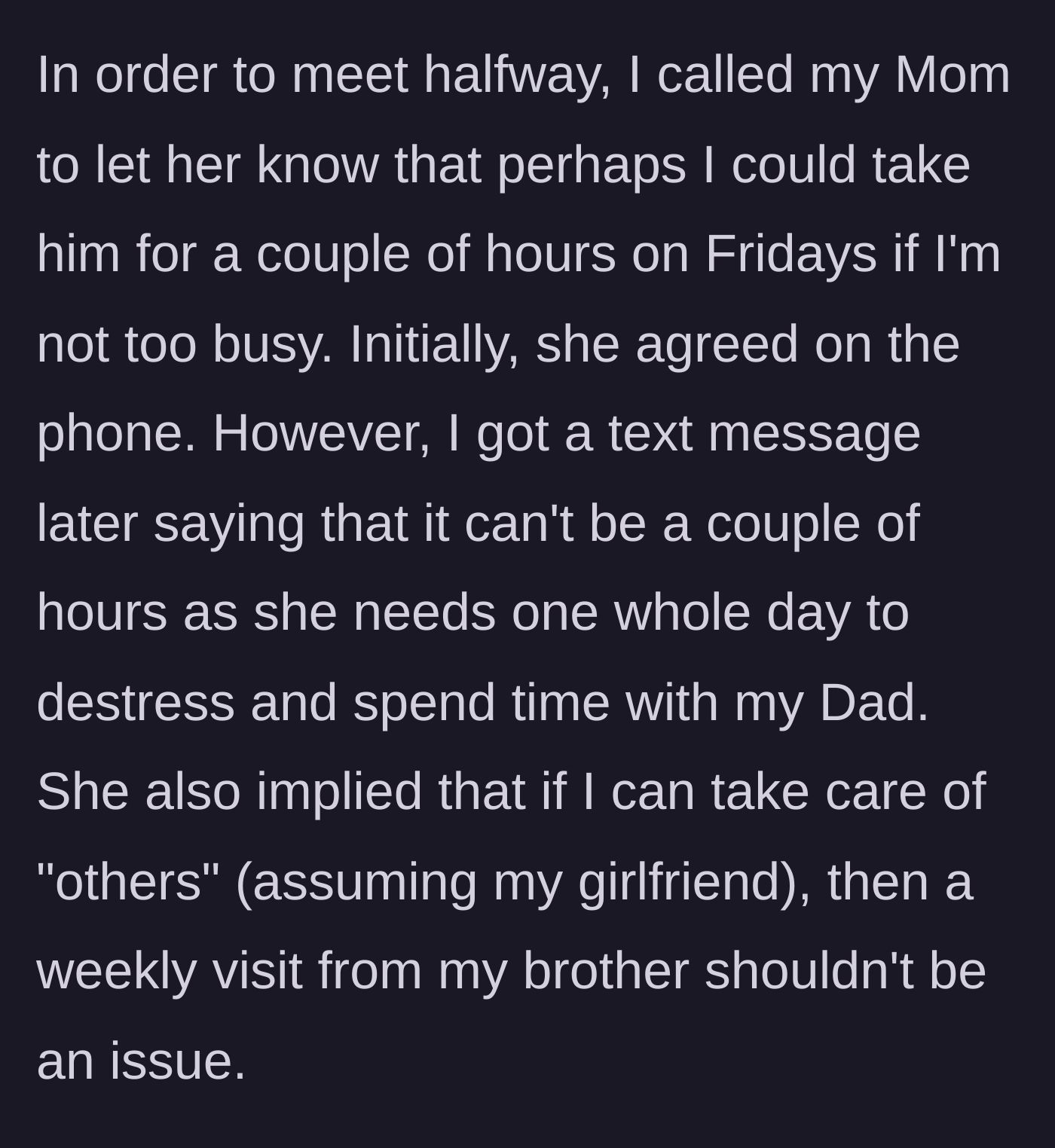 Story part 4 - A mother sending a manipulative text rejecting a compromise and insulting her son's girlfriend.