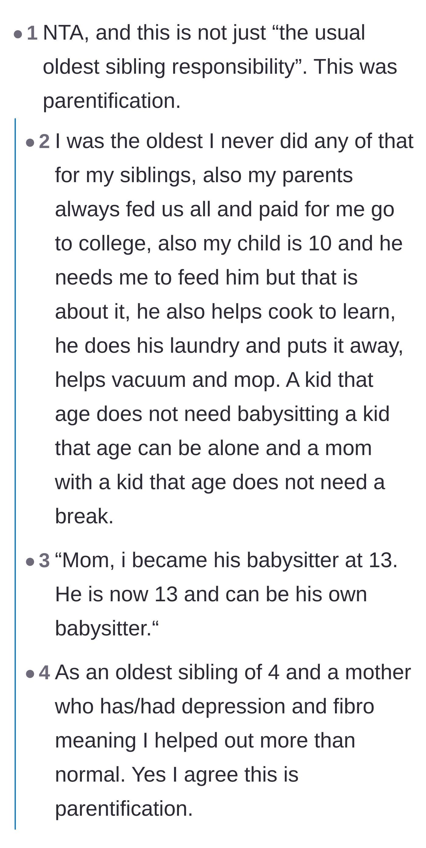 Comment thread 1 - Readers validating the parentification and offering strict scripts to set boundaries with the parents.