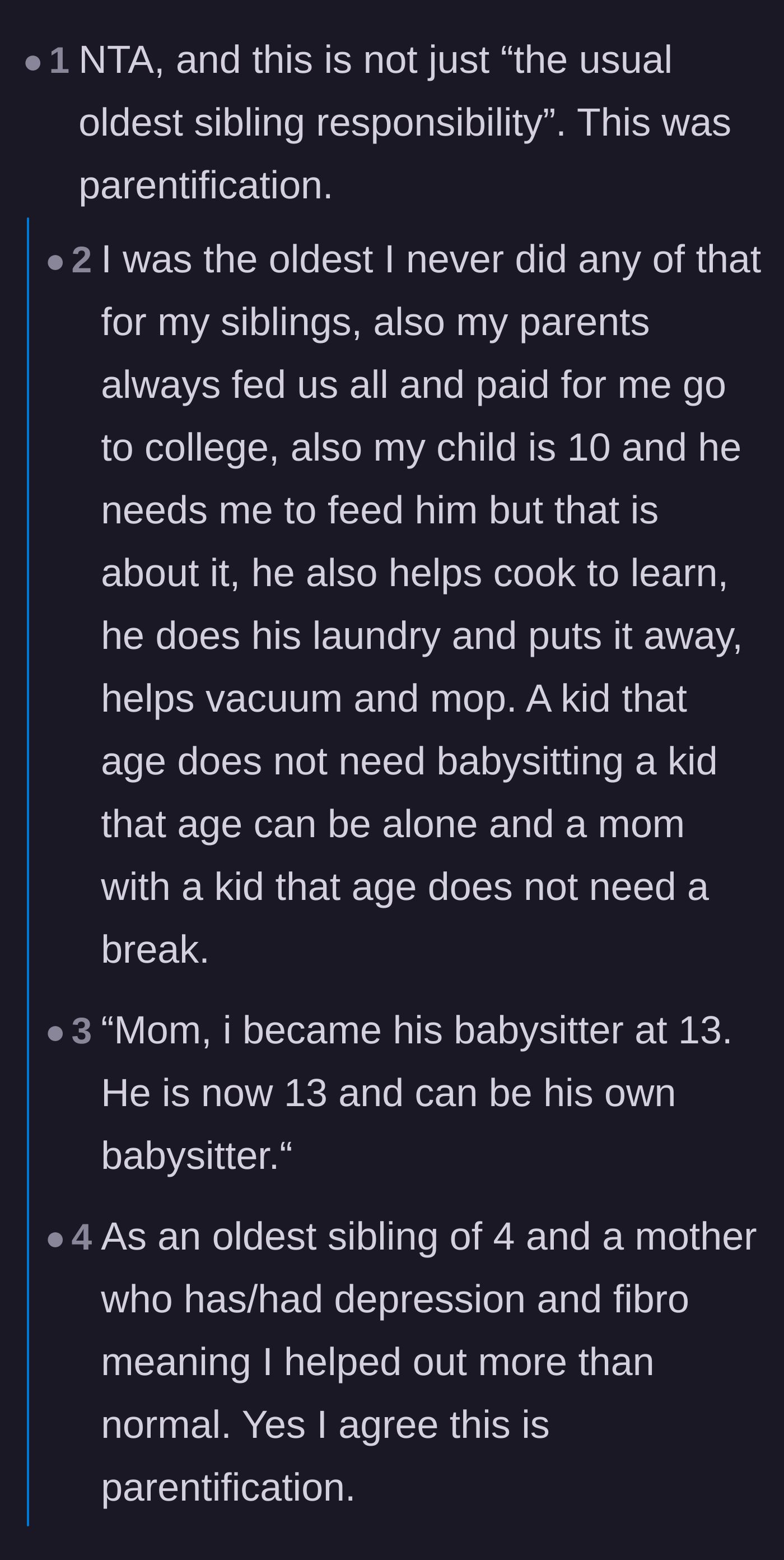 Comment thread 1 - Readers validating the parentification and offering strict scripts to set boundaries with the parents.