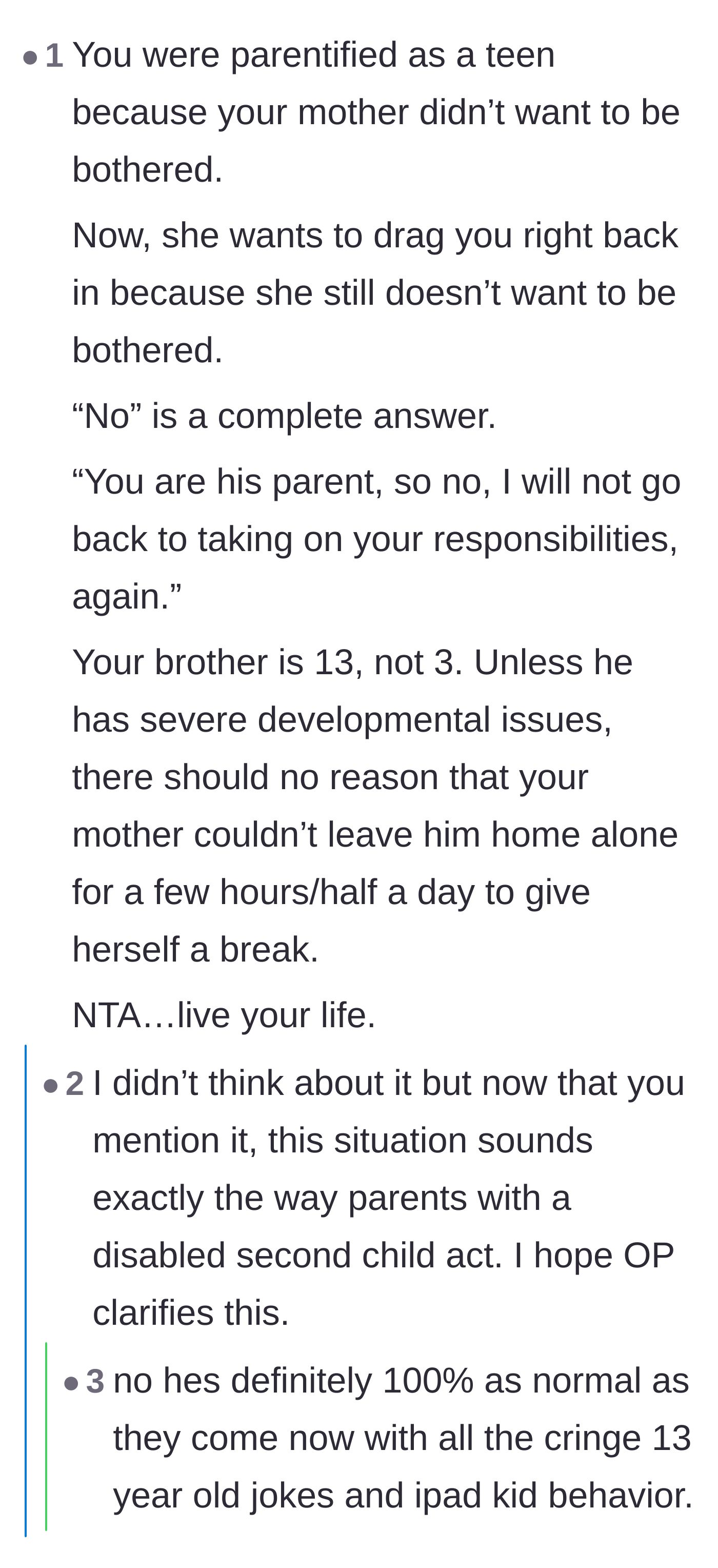 Comment thread 5 - Commenters pointing out the mother's lifelong pattern of avoiding her parenting responsibilities.