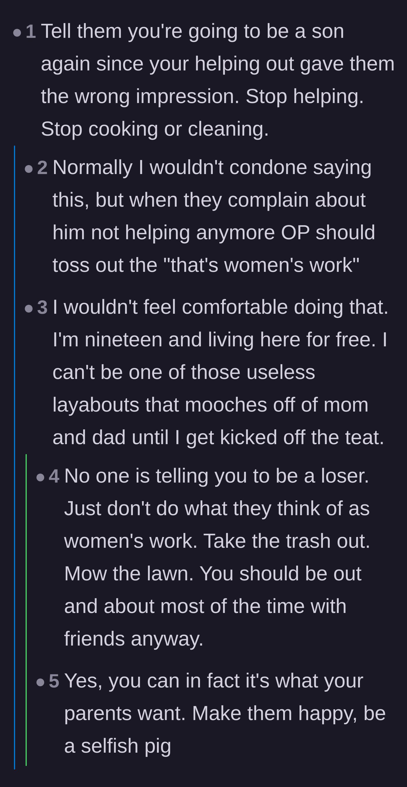 Comment thread 3 - A deeply compassionate discussion on setting boundaries, finding outside hobbies, and breaking the toxic family cycle.