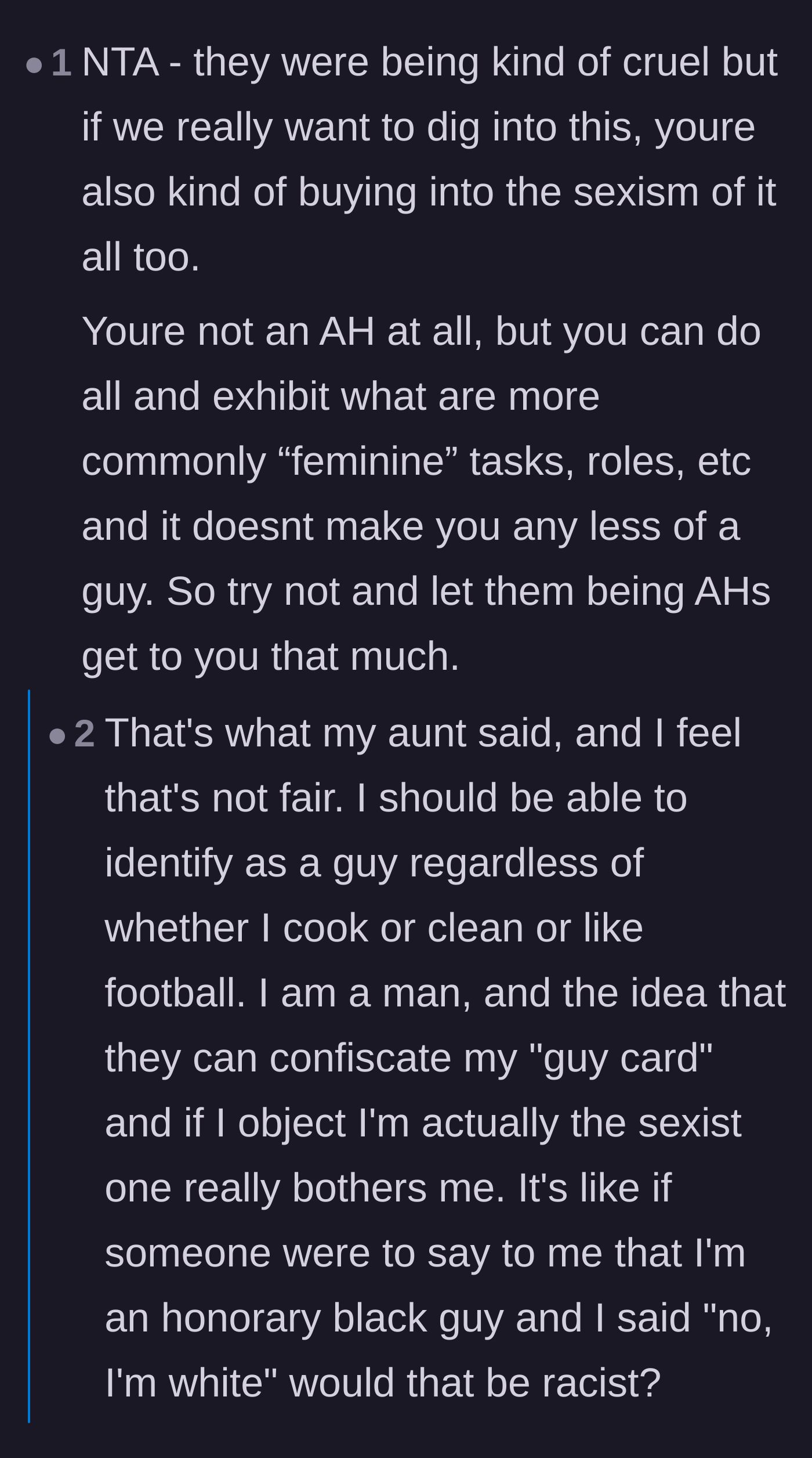 Comment thread 4 - A nuanced conversation about gender roles, with the son expressing his deep desire for his family's basic respect.