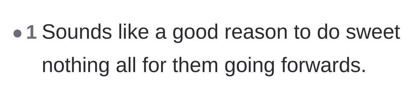 Comment thread 5 - A blunt suggestion to stop doing any favors for the family from now on.
