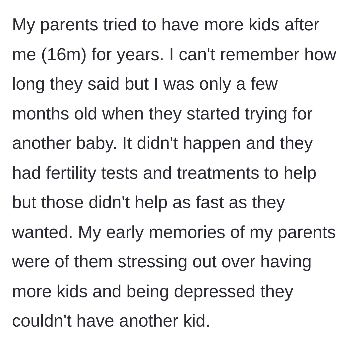 Story part 1 - A sad, neglected baby sitting in the background while parents look stressed about fertility tests.
