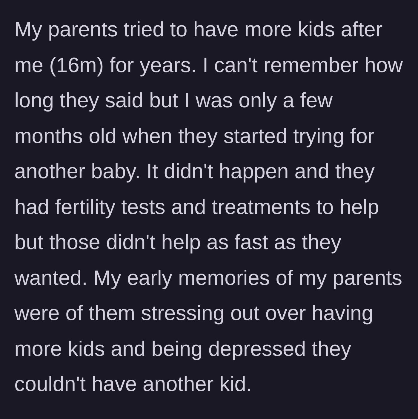 Story part 1 - A sad, neglected baby sitting in the background while parents look stressed about fertility tests.