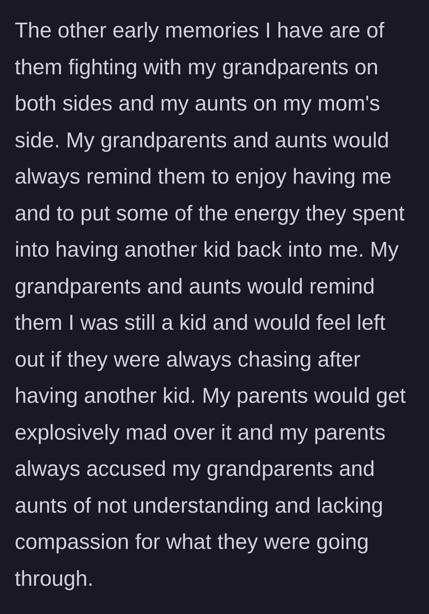 Story part 2 - Grandparents and aunts arguing with defensive parents in a living room.