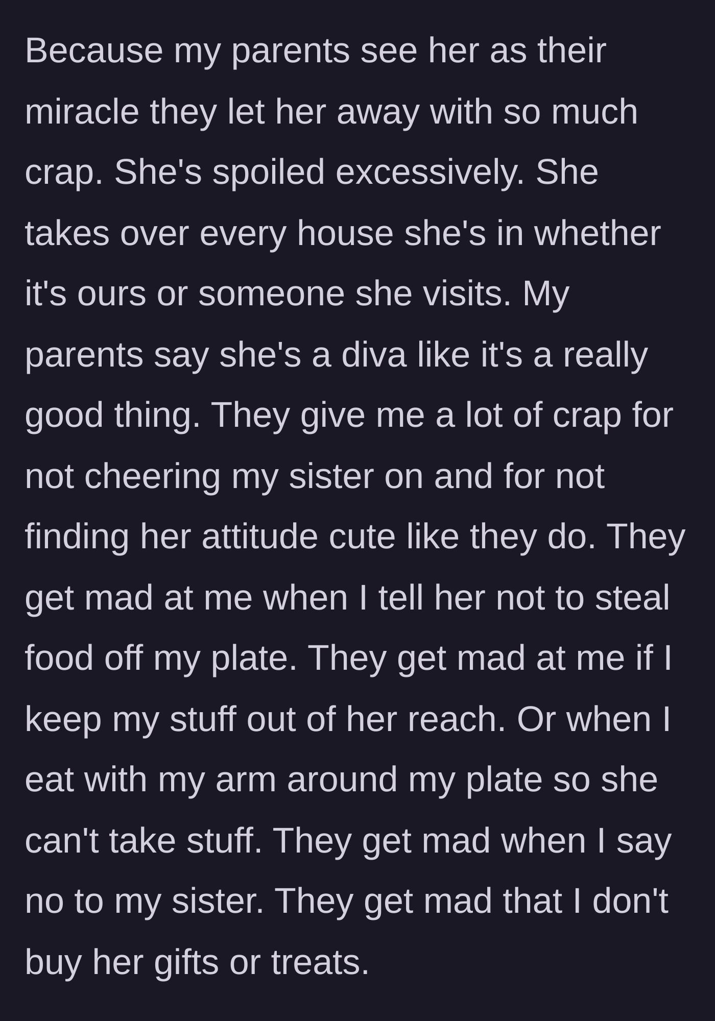 Story part 4 - A young girl snatching food from her teen brother's guarded plate while parents smile fondly.