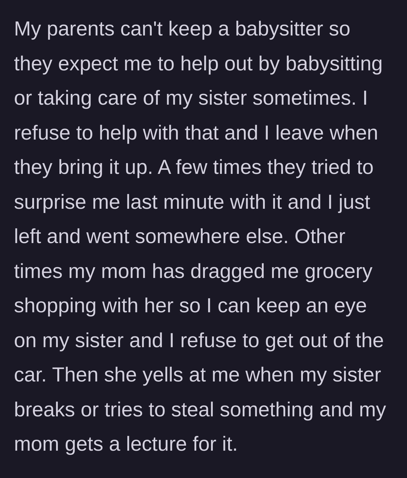 Story part 6 - A teen boy stubbornly sitting in a parked car while his mother struggles with a misbehaving child in a grocery store.
