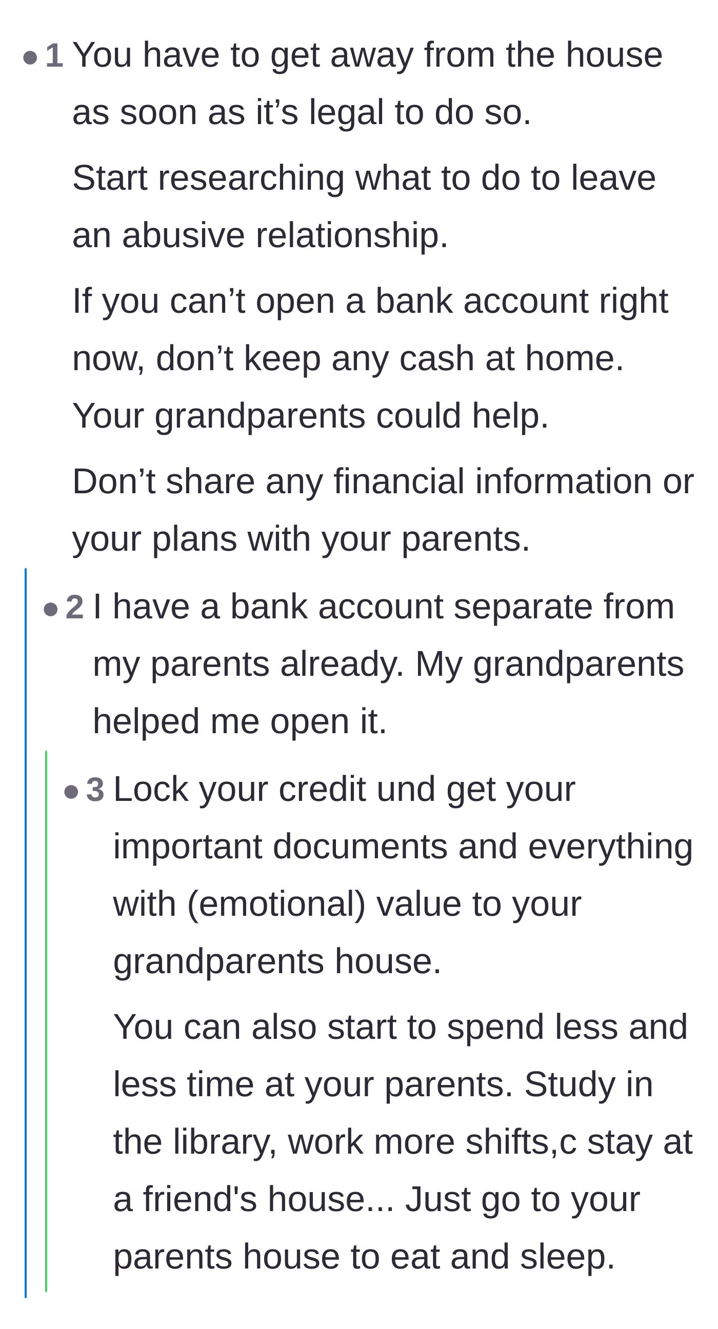 Comment thread 3 - Tactical advice on securing financial independence and important documents before turning eighteen