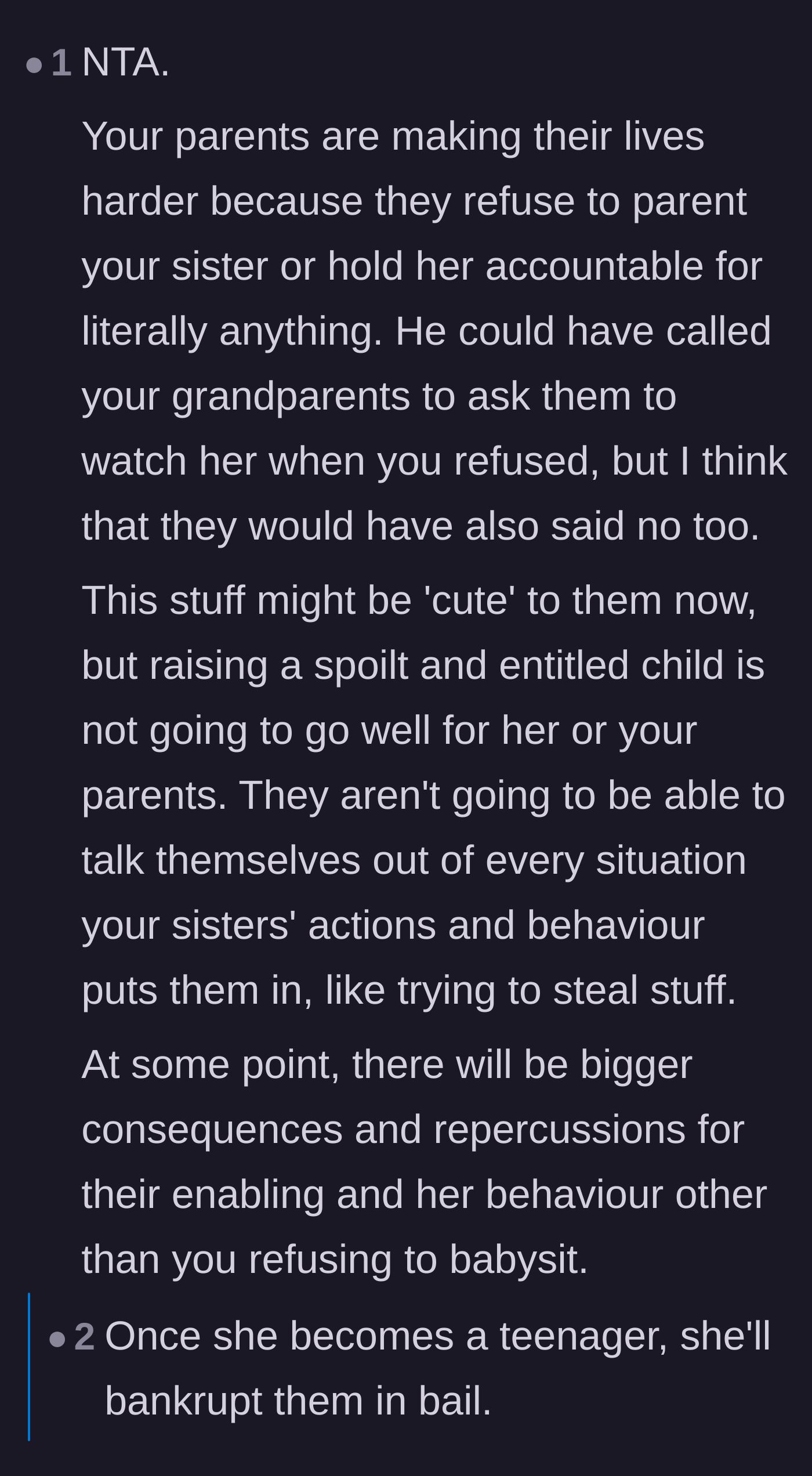 Comment thread 5 - Predictions about how the sister's unchecked behavior will eventually result in severe legal or financial consequences