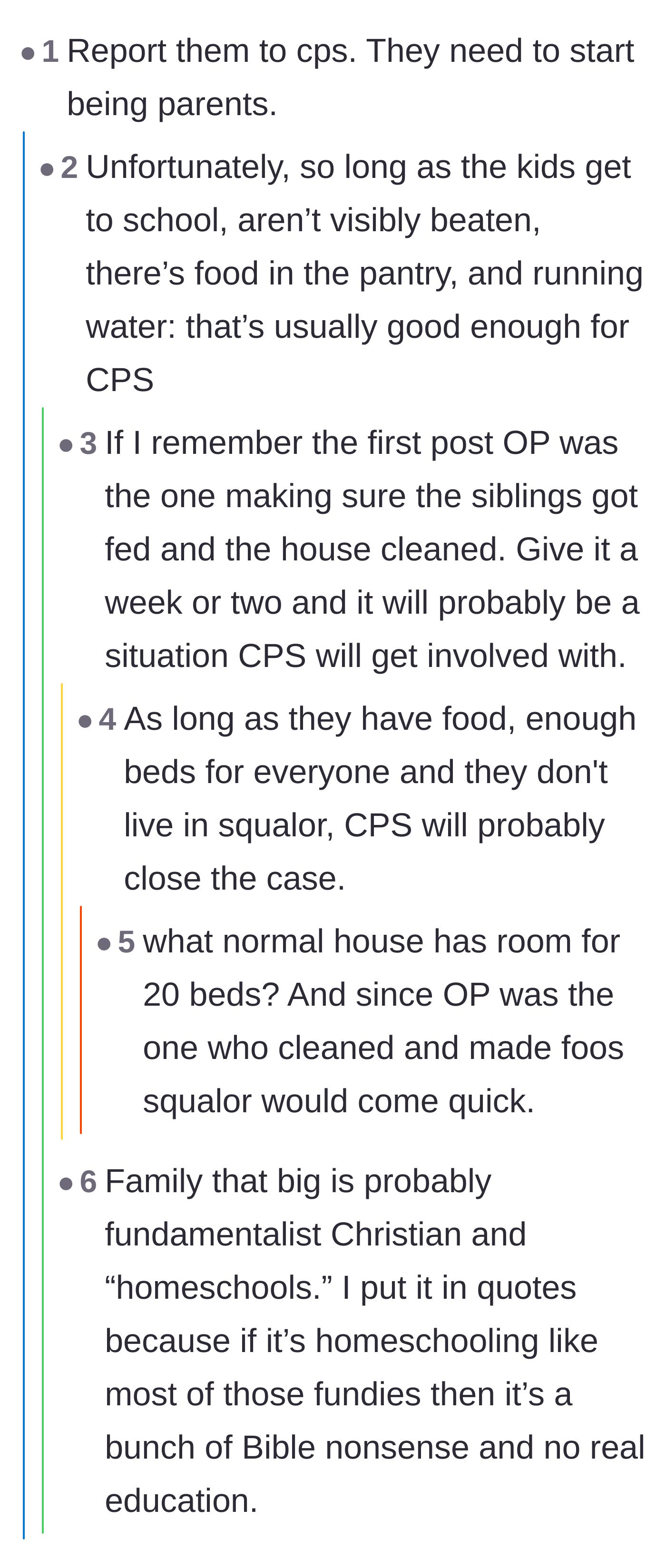 Comment thread 1 - A debate on whether Child Protective Services would intervene in a case of extreme parentification and impending household collapse.