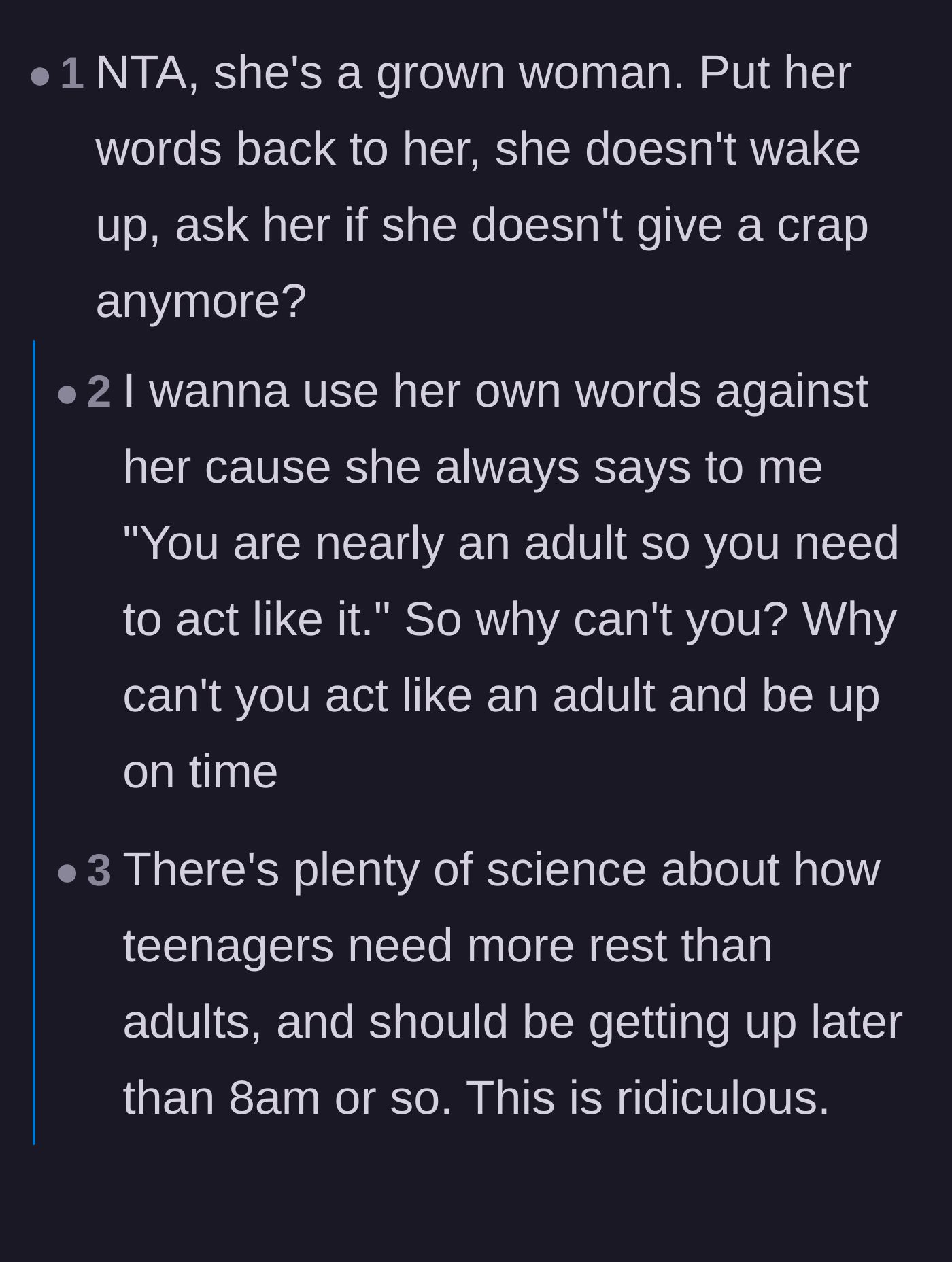 Comment thread 1 - Readers advise the teen to use his stepmother's own words against her, while discovering the father is equally neglectful.