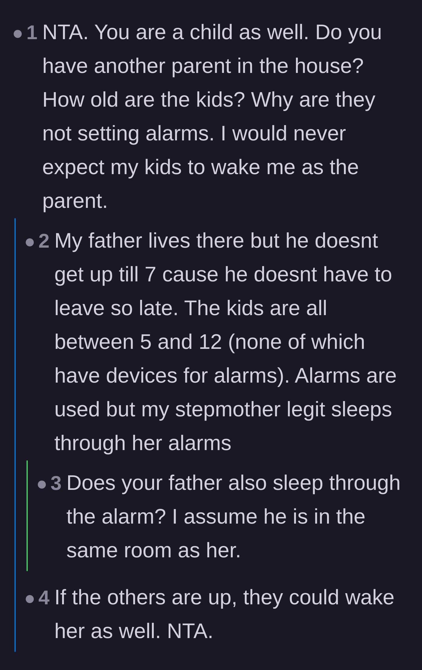 Comment thread 2 - A discussion about the absent father's complicity and the expectation that the teen pick up both parents' slack.