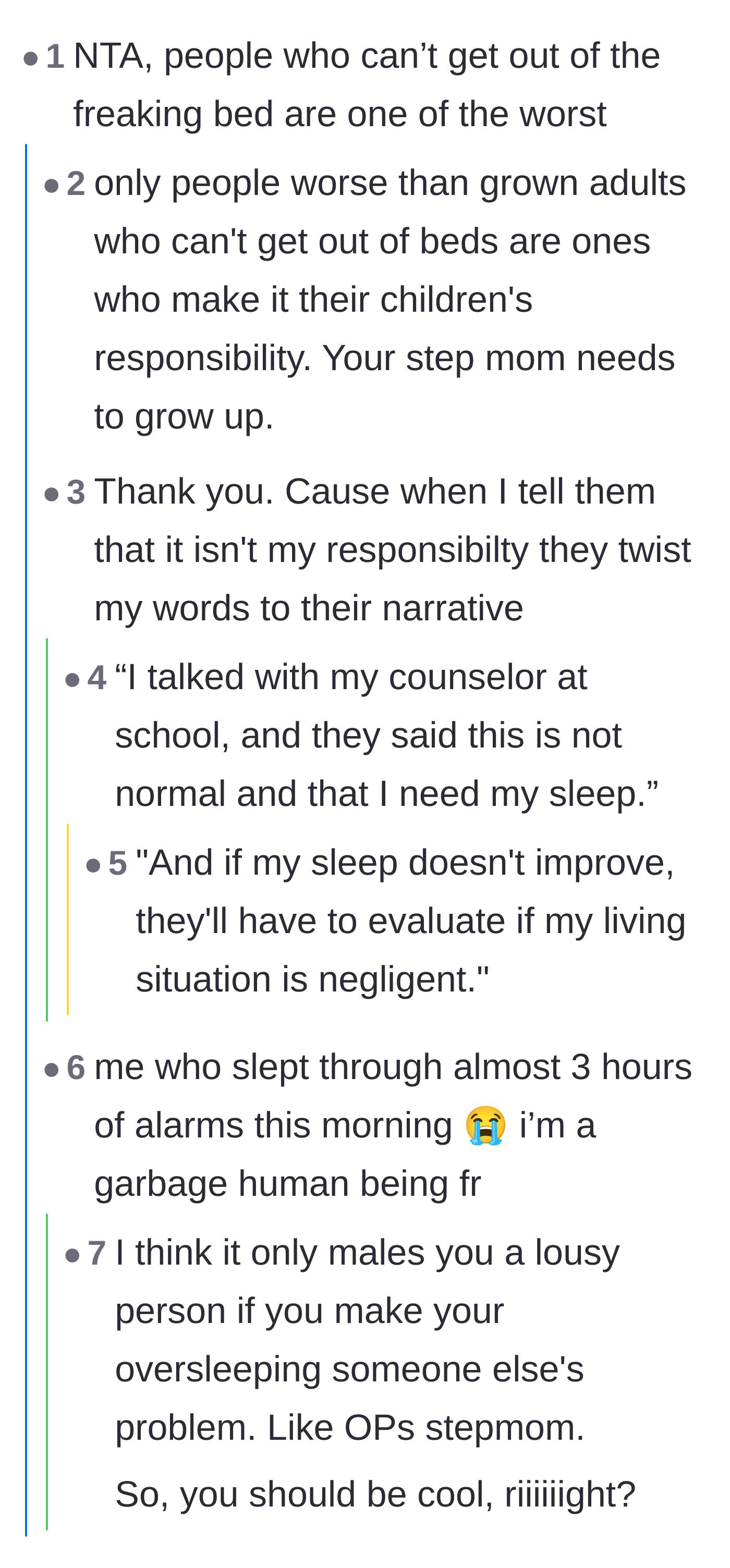 Comment thread 3 - Support for the teen bringing a school counselor into the discussion to highlight the household neglect.