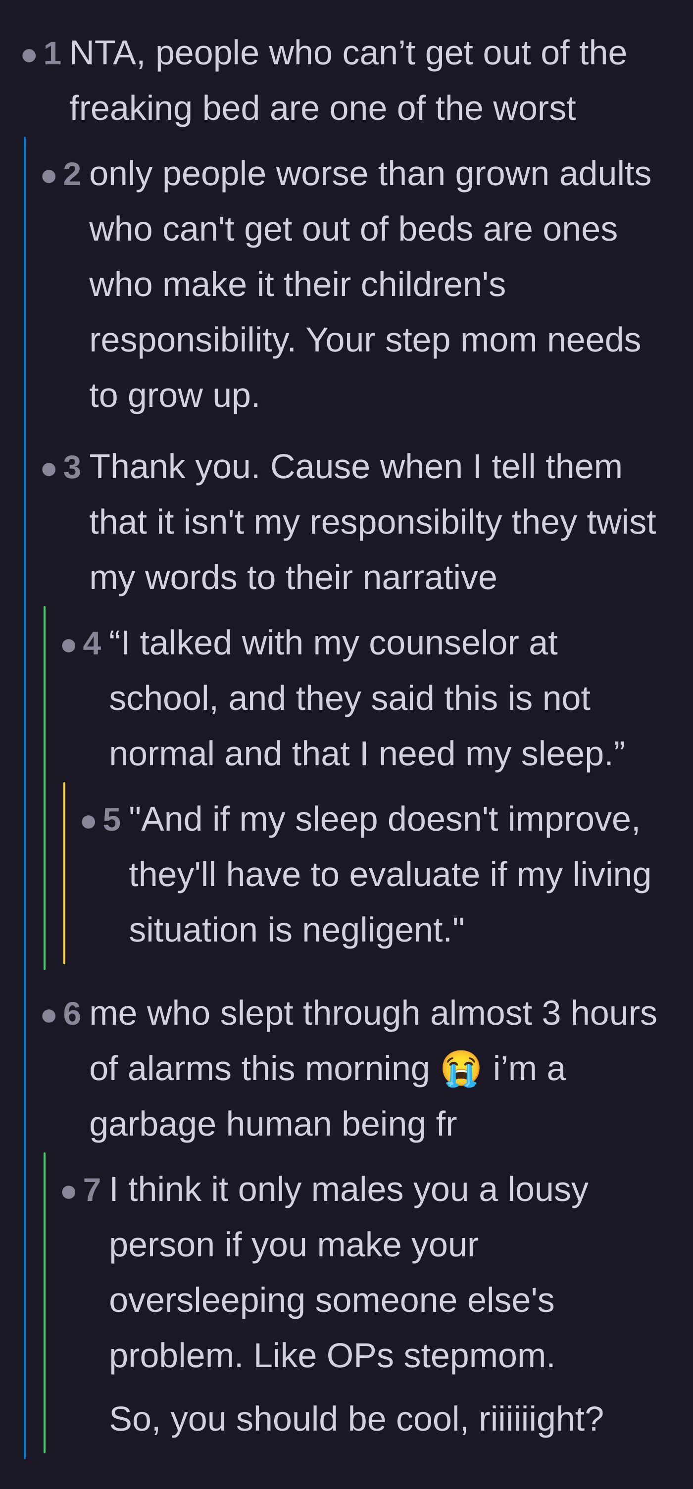 Comment thread 3 - Support for the teen bringing a school counselor into the discussion to highlight the household neglect.