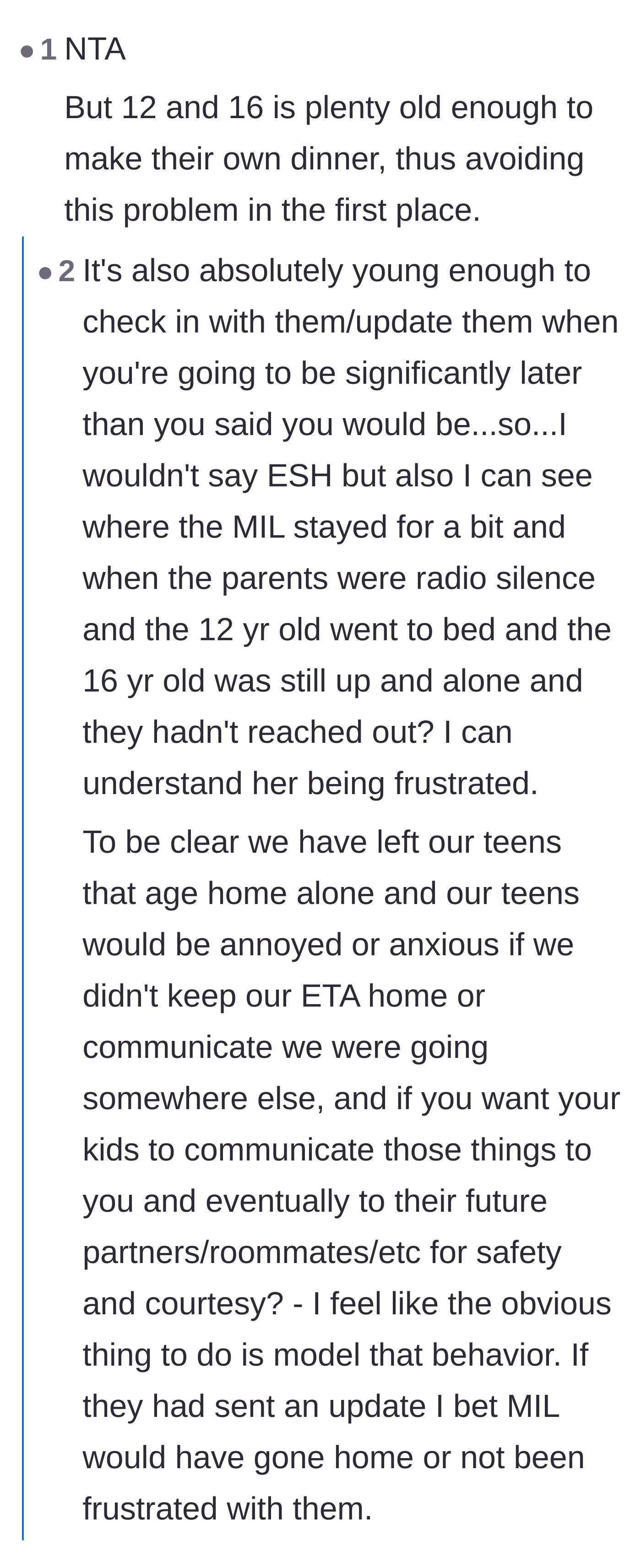 Comment thread 3 - Arguing over teenagers' independence and whether constant ETA updates are necessary.