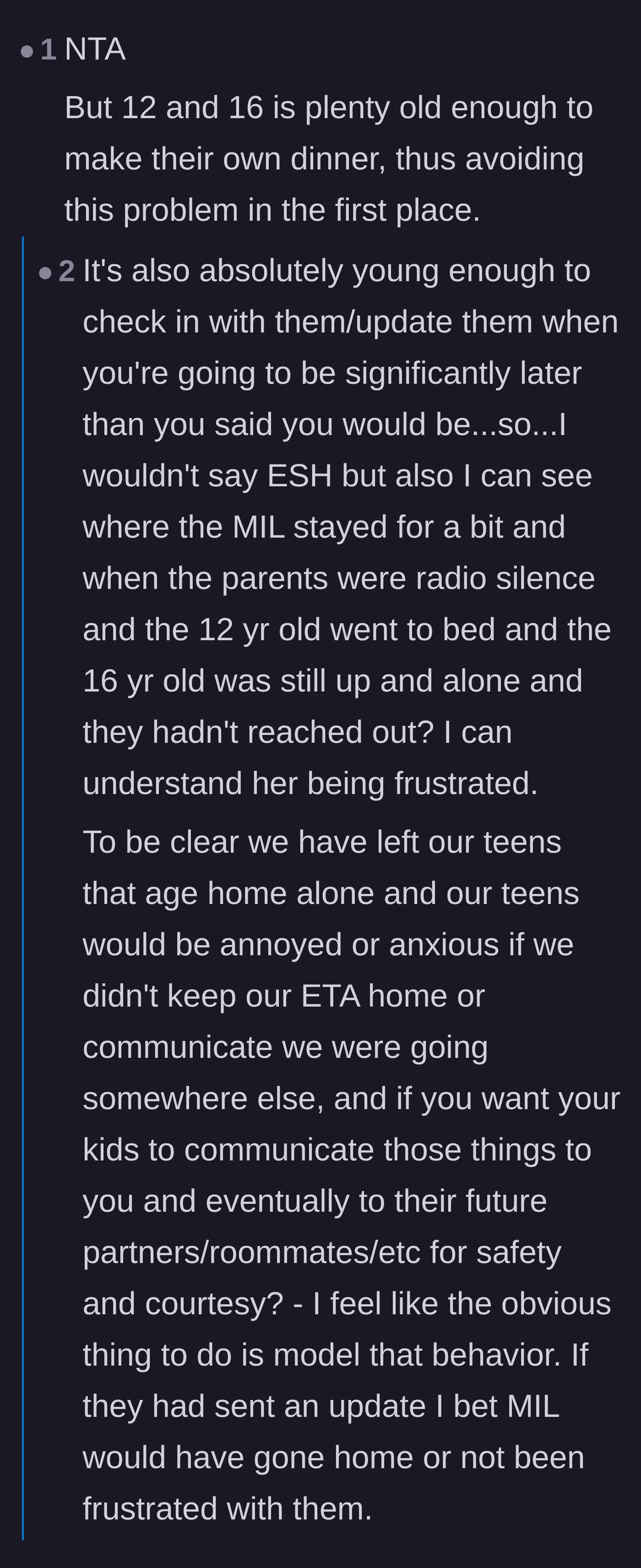Comment thread 3 - Arguing over teenagers' independence and whether constant ETA updates are necessary.
