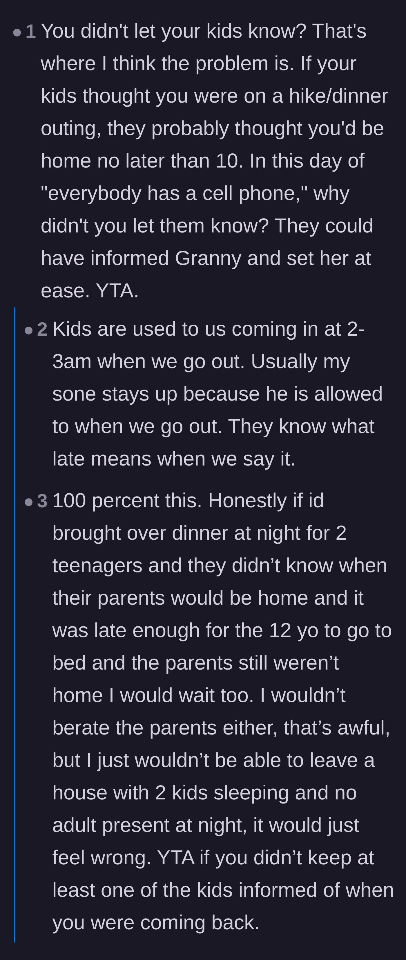 Comment thread 4 - Critics accusing the parents of neglect for not providing hourly updates to their teenagers.