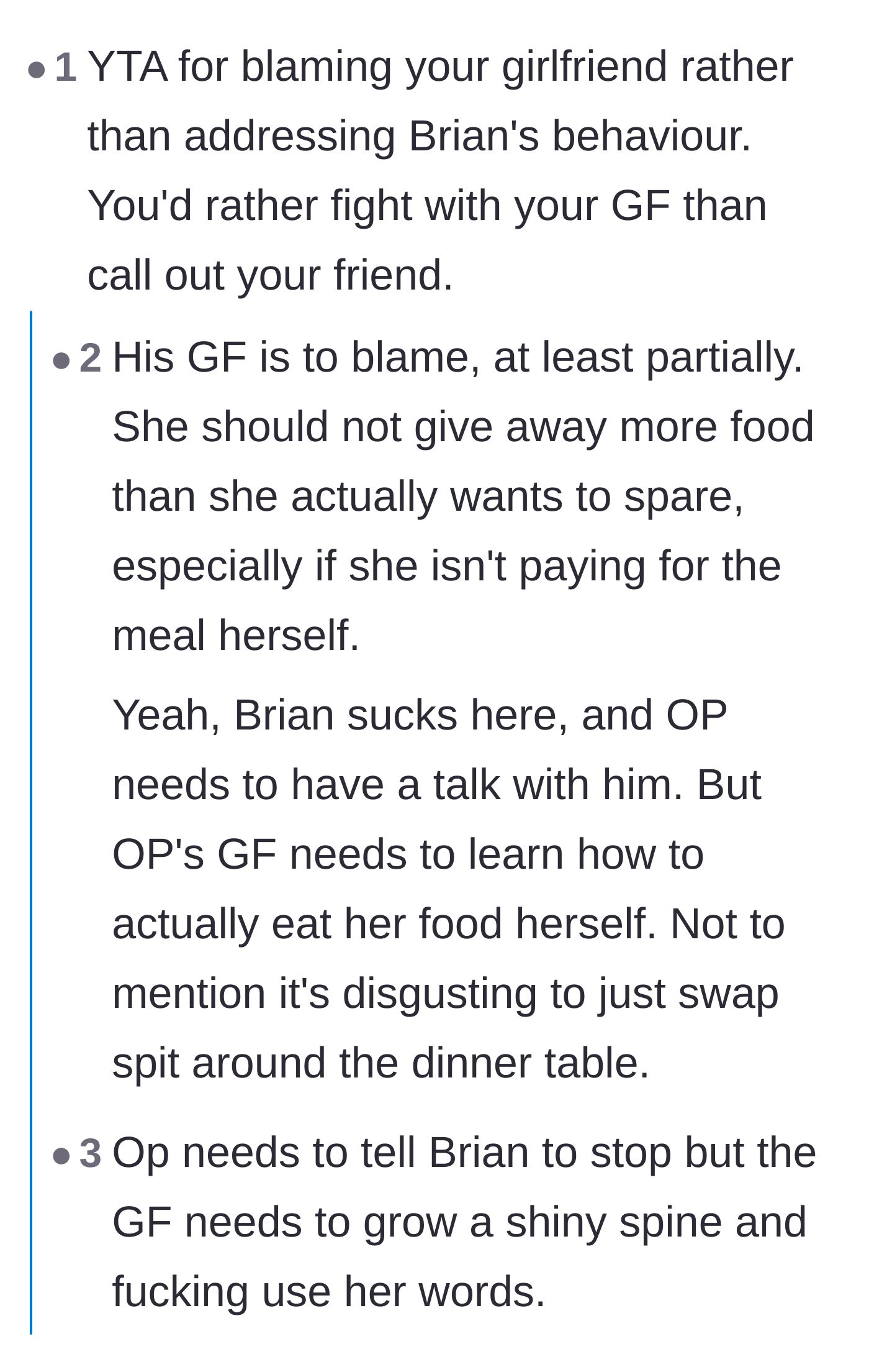 Comment thread 2 - Discussion holding both the girlfriend for offering unprompted and the boyfriend for not confronting his friend accountable.