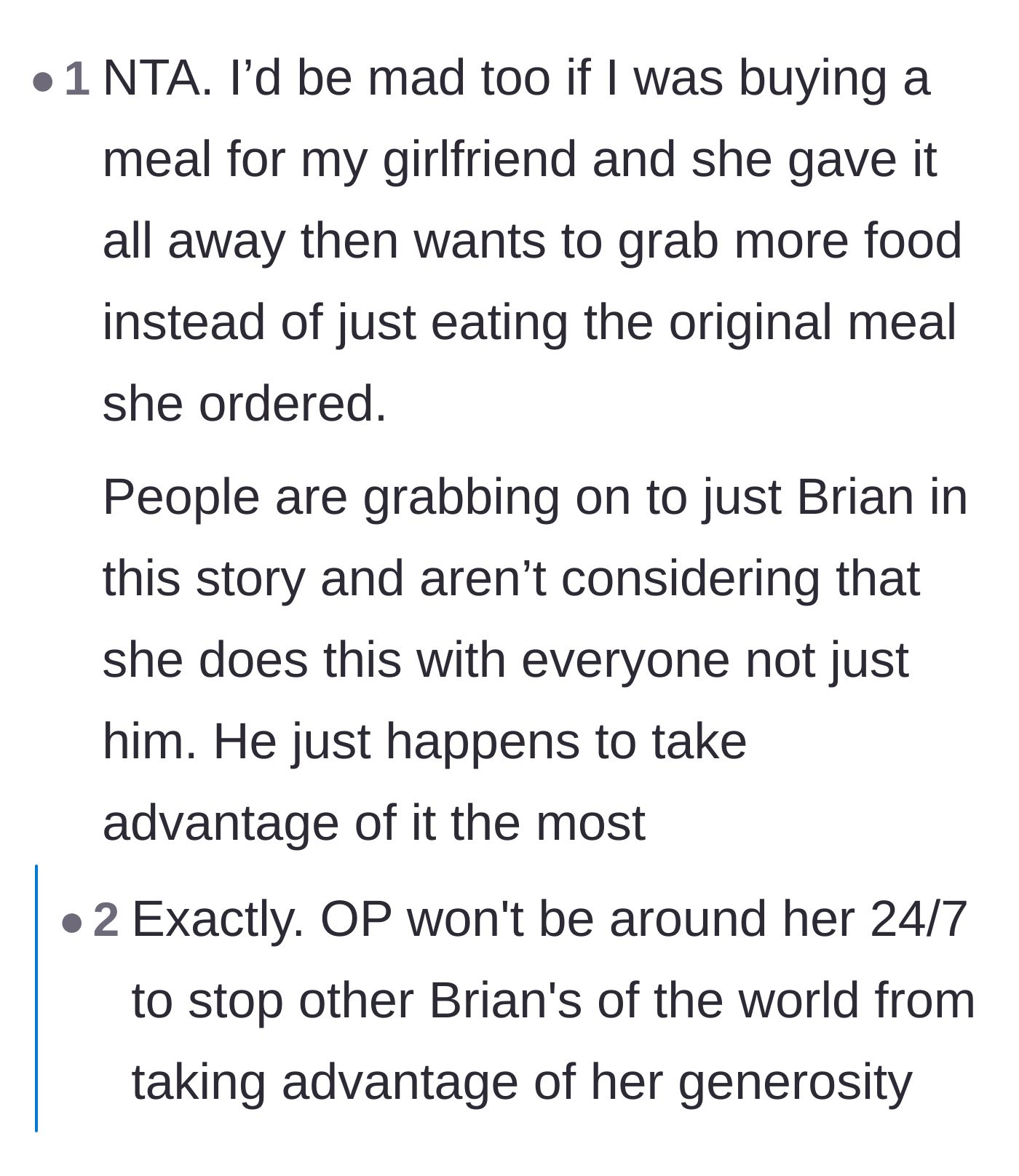 Comment thread 6 - Reminder that the girlfriend's excessive sharing is a universal problem, not just an issue with one friend.