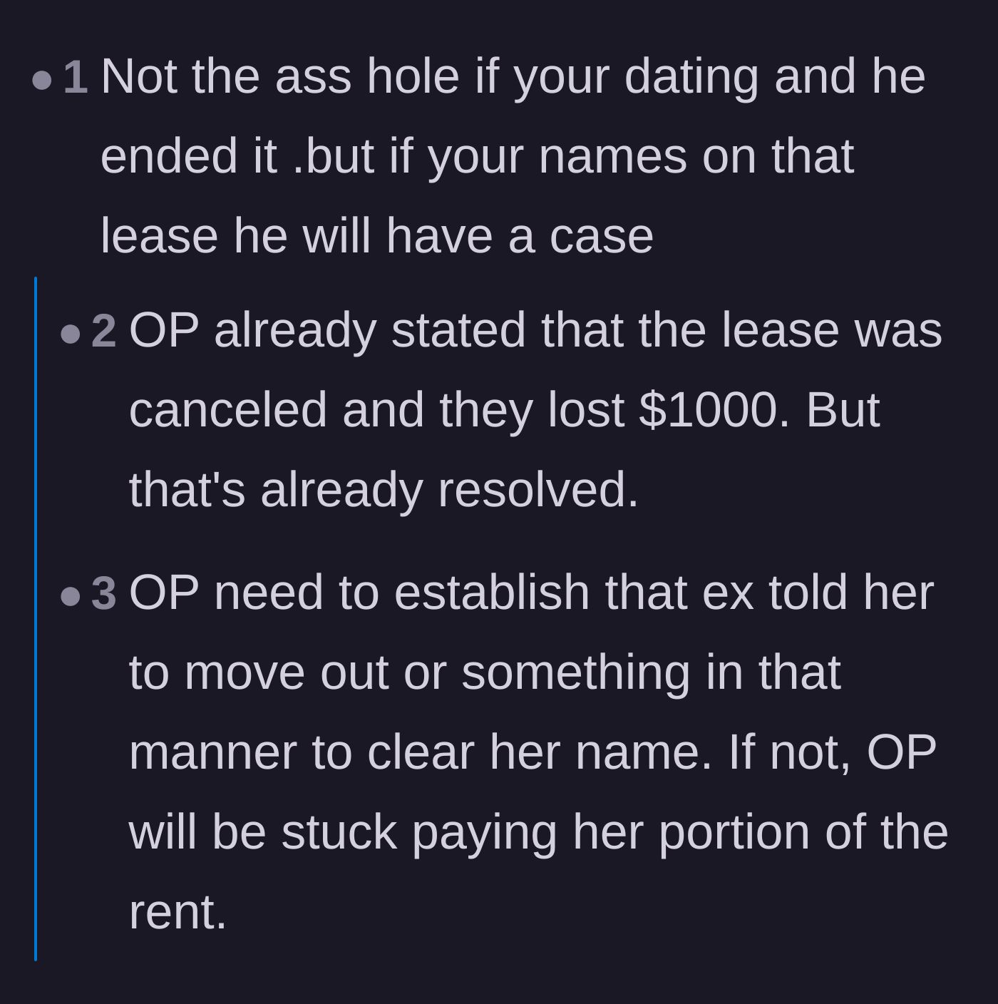 Comment thread 6 - A practical discussion about lease liability and ensuring her name is legally cleared from the contract.