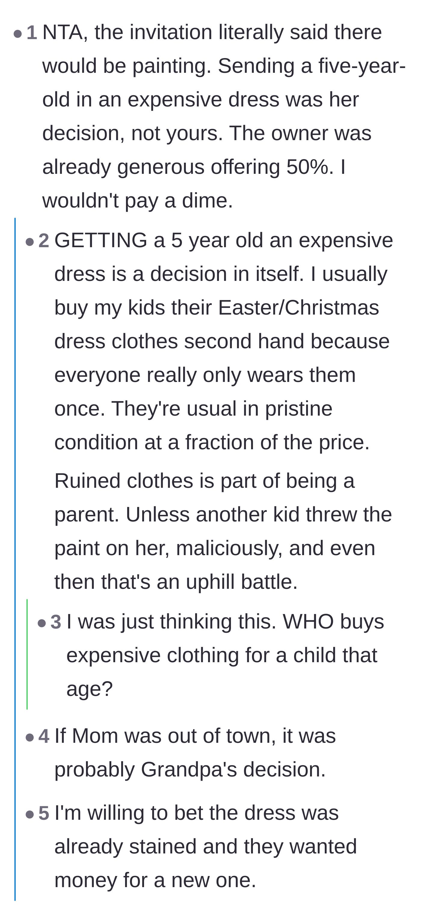 Comment thread 2 - Questioning why a five-year-old owns an expensive dress and suggesting the grandfather accidentally picked the wrong outfit