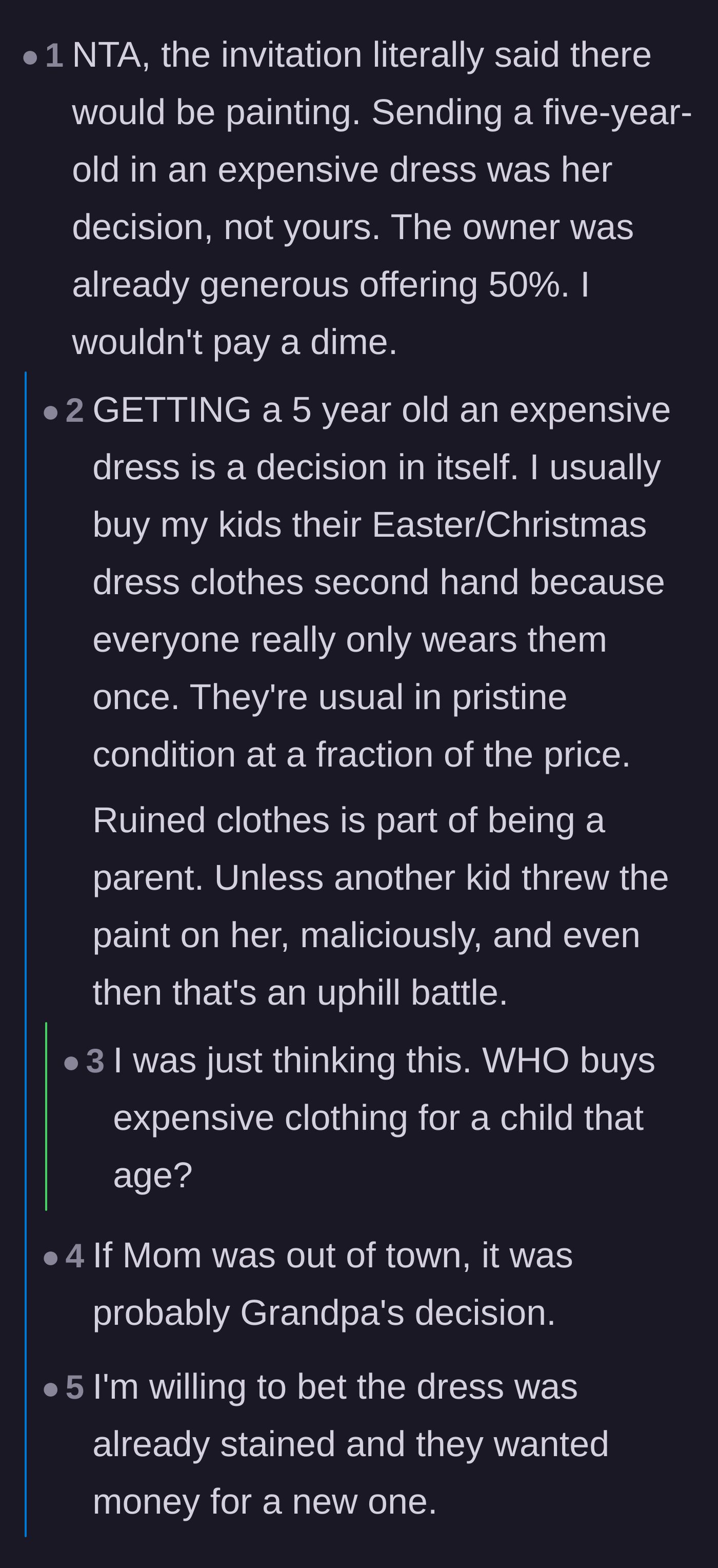 Comment thread 2 - Questioning why a five-year-old owns an expensive dress and suggesting the grandfather accidentally picked the wrong outfit