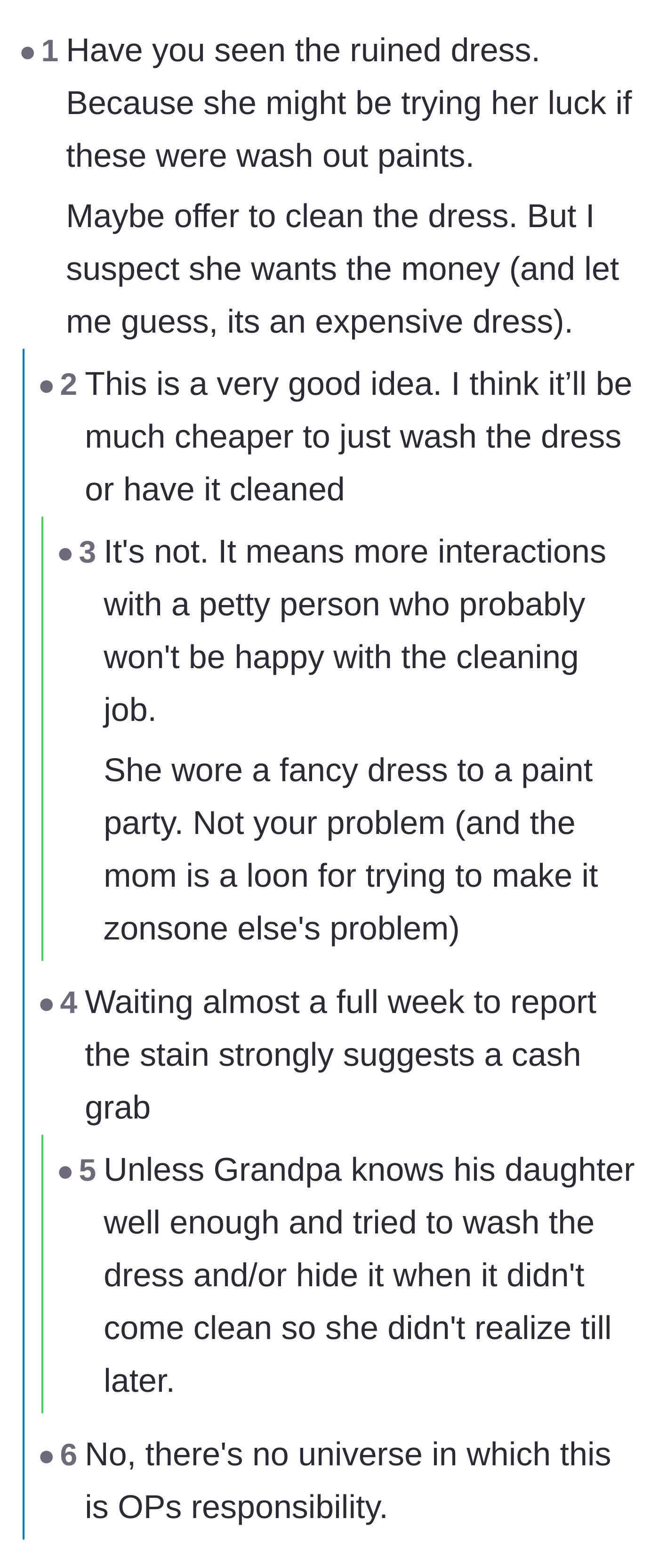 Comment thread 3 - Suspecting the mother is running a scam since the paint was supposed to be washable