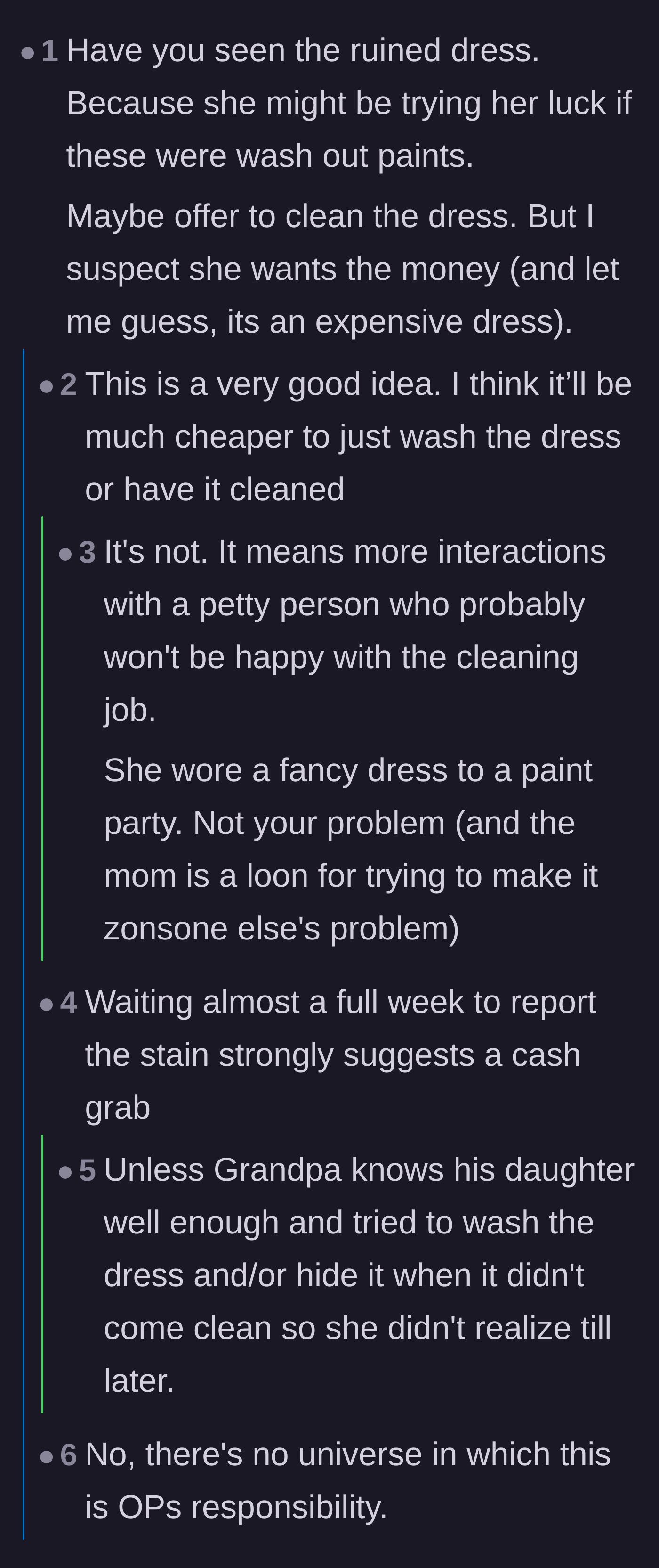 Comment thread 3 - Suspecting the mother is running a scam since the paint was supposed to be washable