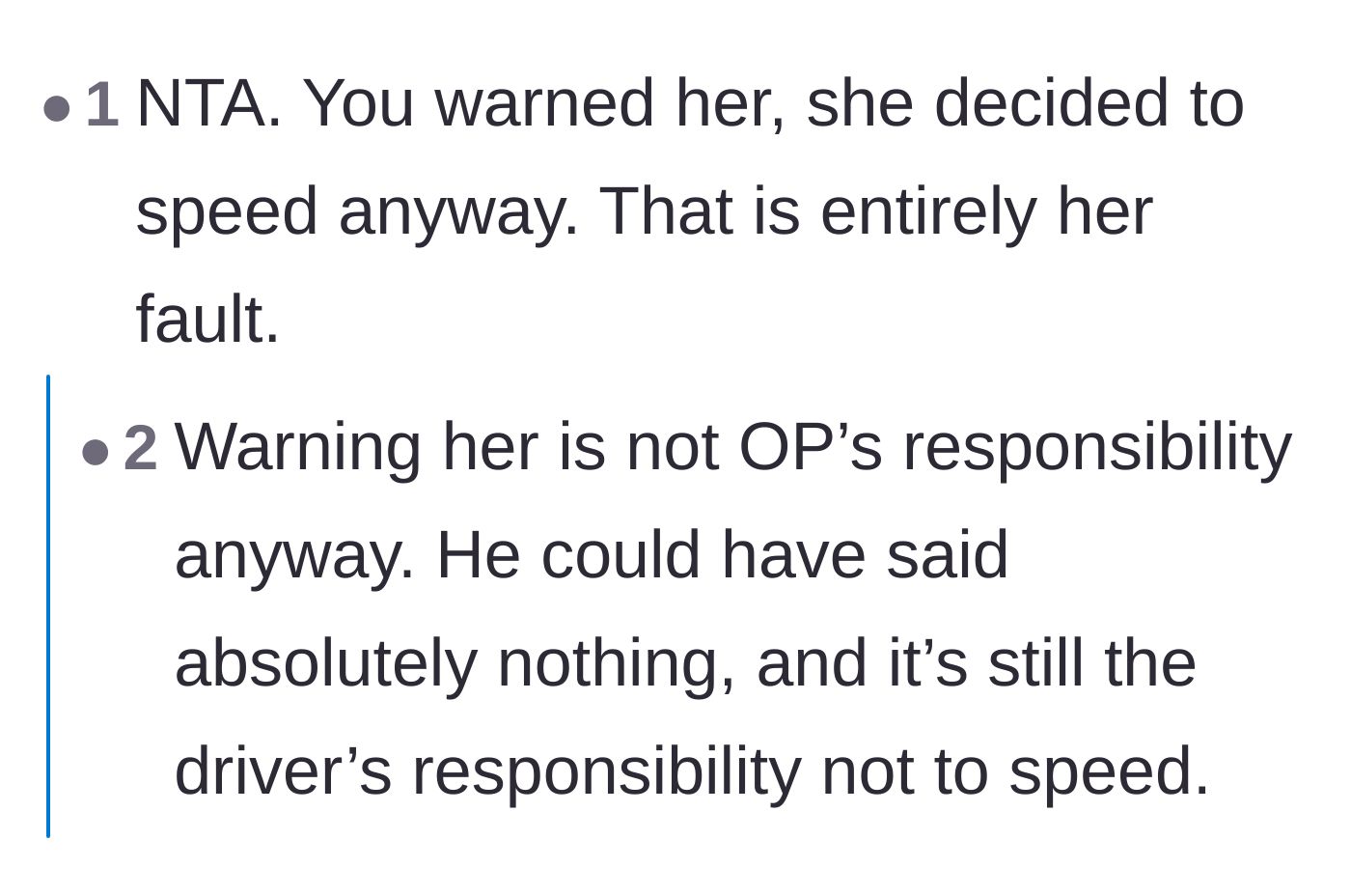 Comment thread 5 - Pointing out that passengers are not responsible for monitoring the driver's speed