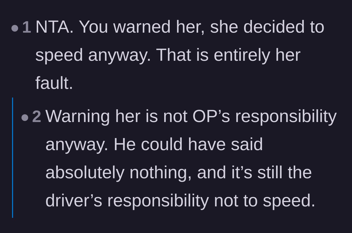 Comment thread 5 - Pointing out that passengers are not responsible for monitoring the driver's speed