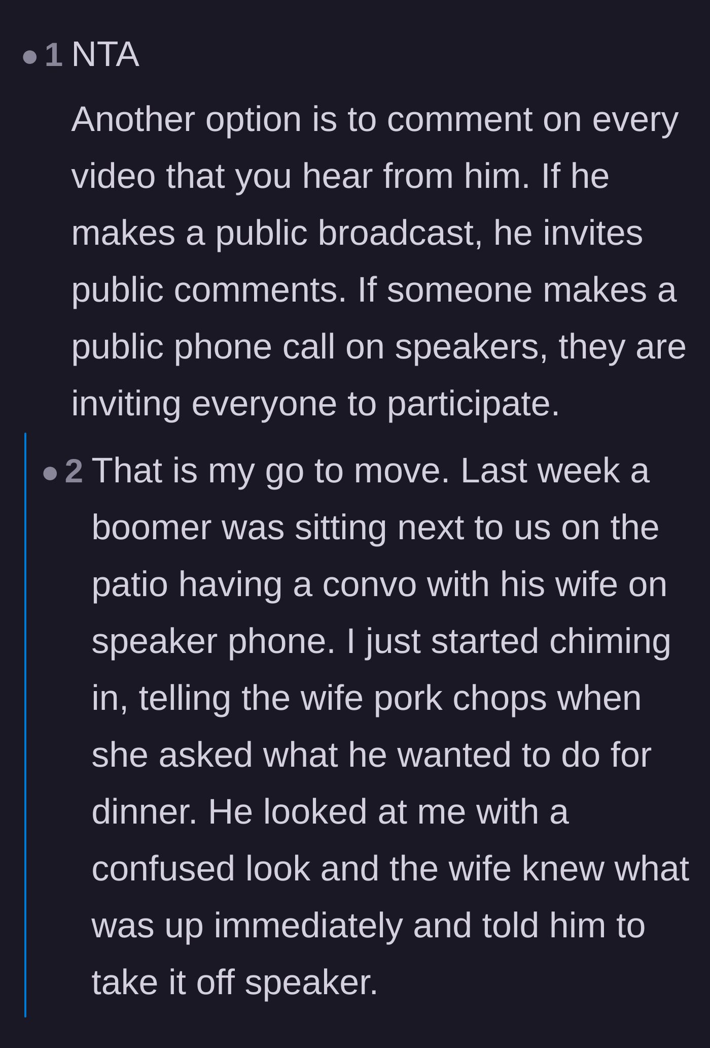 Comment thread 2 - Users sharing hilarious stories about loudly participating in strangers' public speakerphone calls.