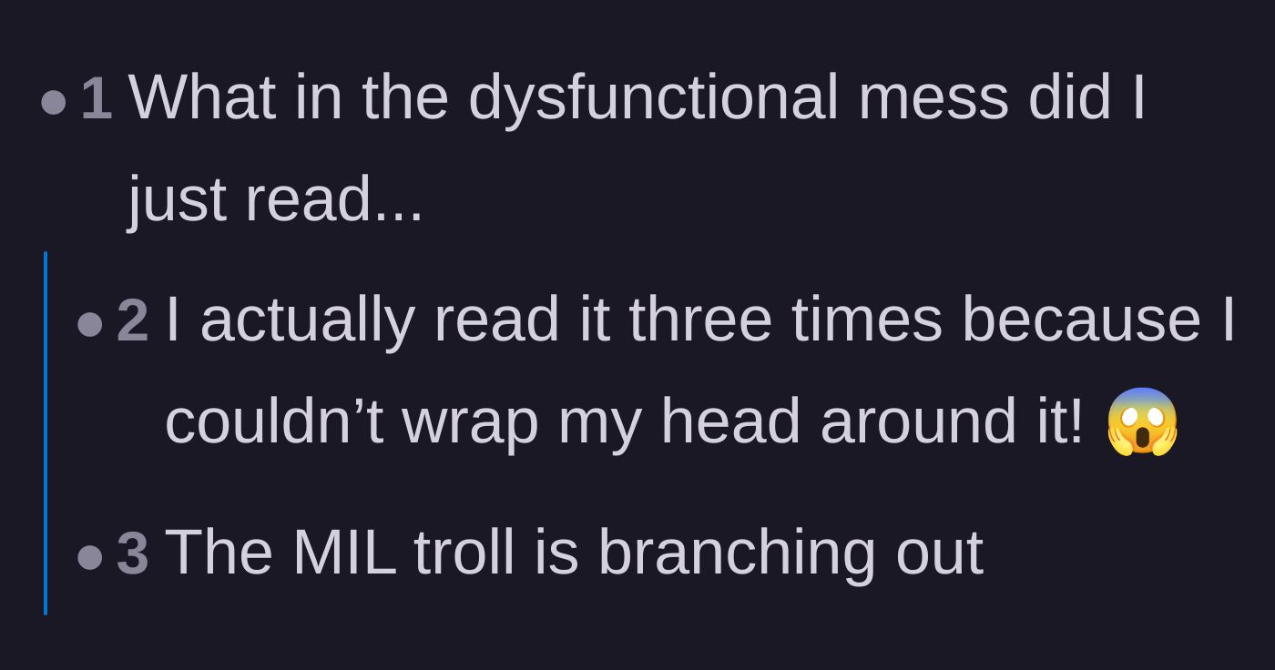 Comment thread 2 - Readers expressing pure disbelief and shock at the absurdity of the story.