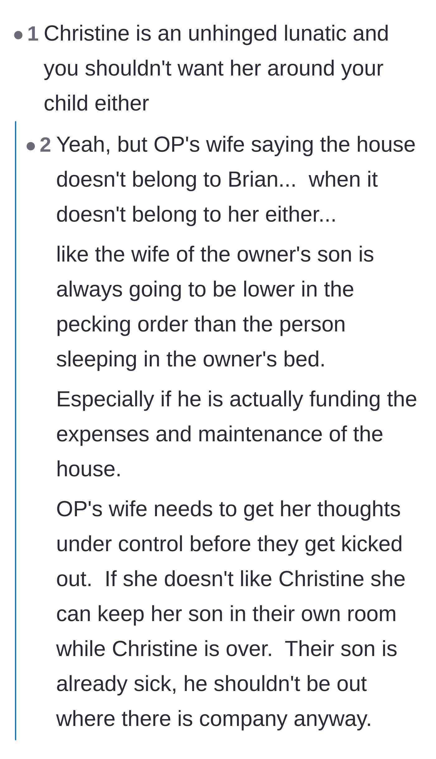 Comment thread 3 - A discussion about the household pecking order and the terrifying germ implications of Christine's habits.