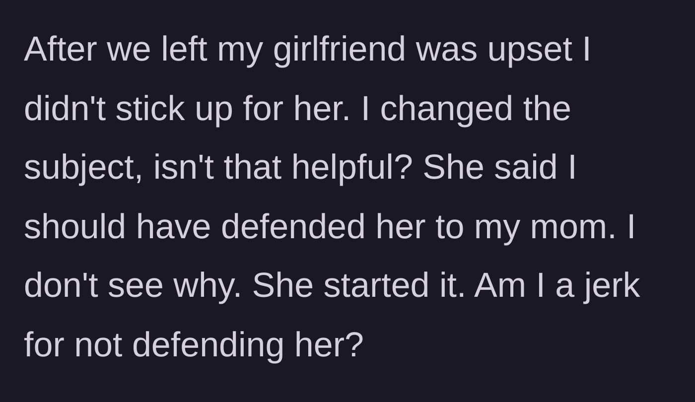 Story part 4 - The girlfriend confronts the narrator for not defending her, leading to a tense standoff.
