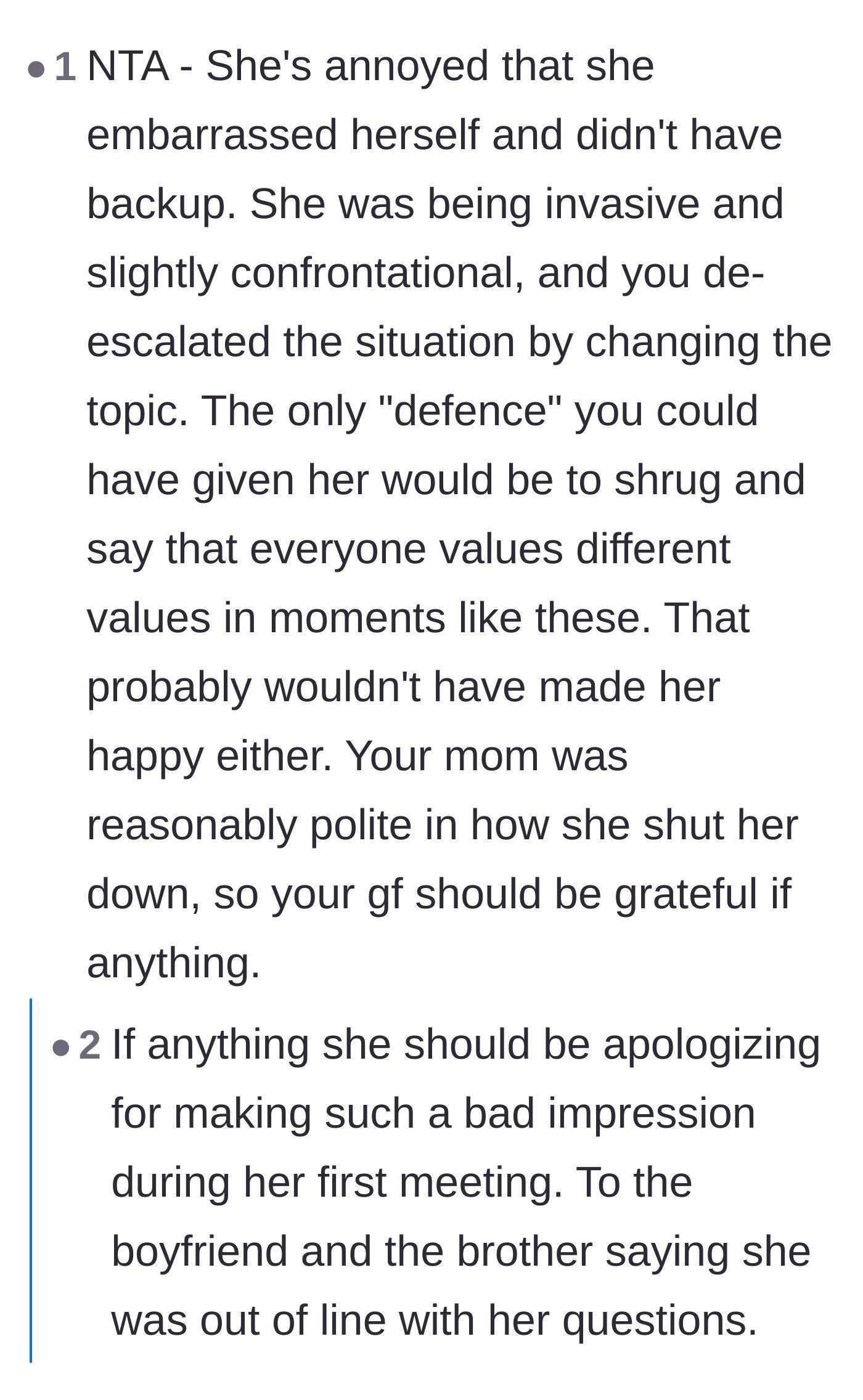 Comment thread 4 - An assessment of the boyfriend's de-escalation tactics and the girlfriend's refusal to take accountability for embarrassing herself.