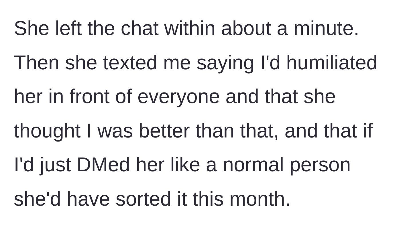 Story part 6 - The friend leaves the group chat and sends an angry text playing the victim.