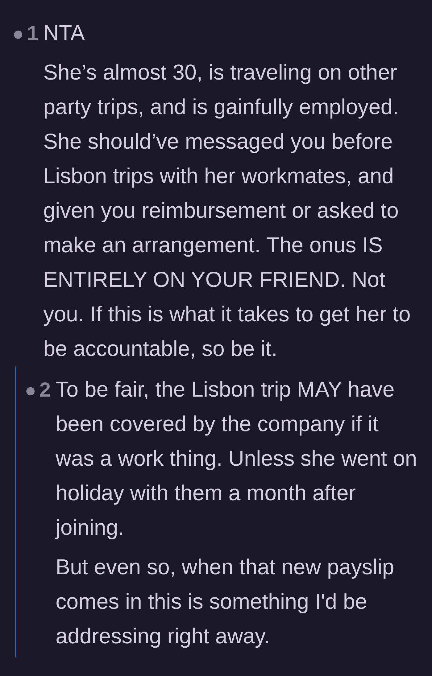 Comment thread 4 - Commentary highlighting the friend's age, employment status, and the sheer audacity to take another trip to Lisbon.