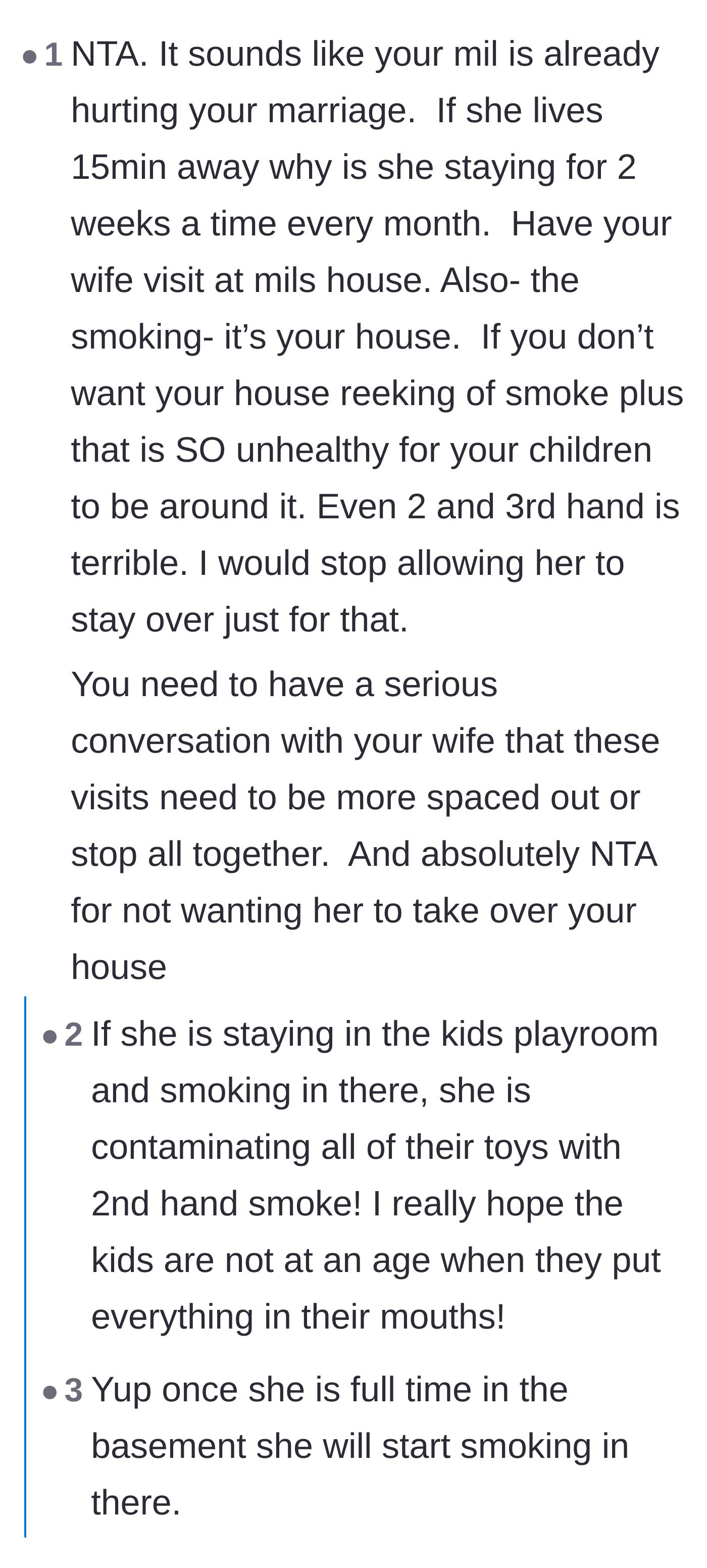 Comment thread 4 - Commenters questioning why a 15-minute drive justifies two-week sleepovers and warning about third-hand smoke on children's toys.