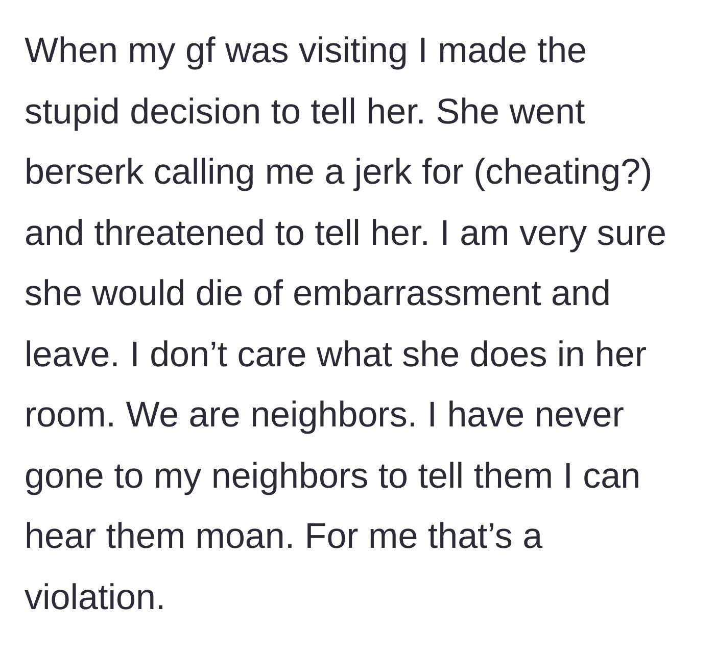 Story part 4 - A girlfriend yelling angrily at her boyfriend in a shared apartment.