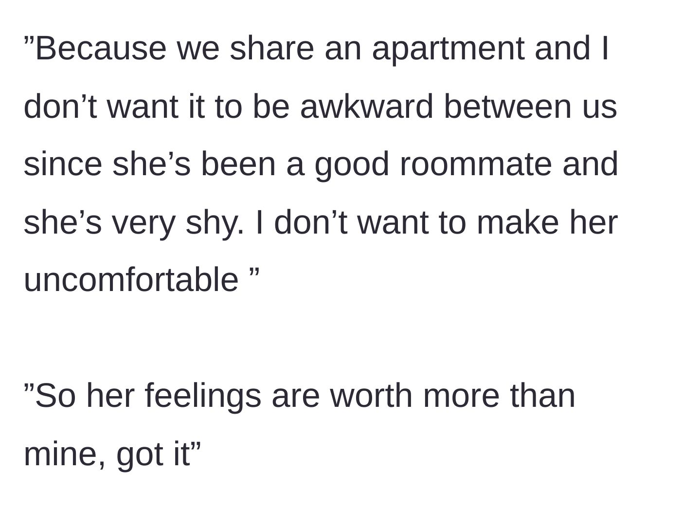 Story part 7 - A split screen showing a calm explanation met with a jealous accusation.
