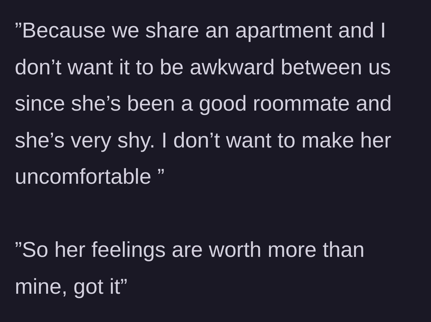 Story part 7 - A split screen showing a calm explanation met with a jealous accusation.